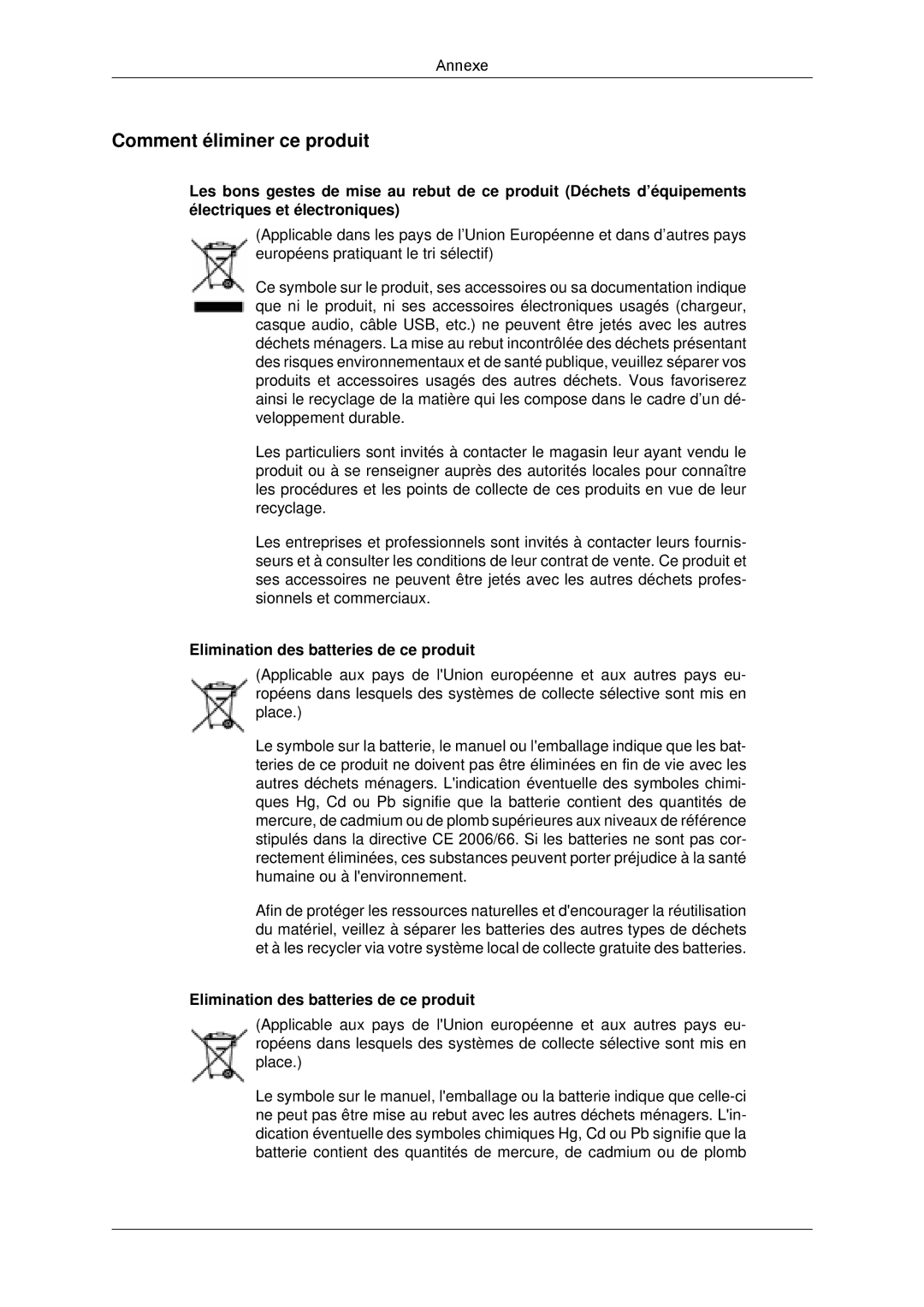 Samsung LH55CSPLBC/EN manual Comment éliminer ce produit, Elimination des batteries de ce produit 