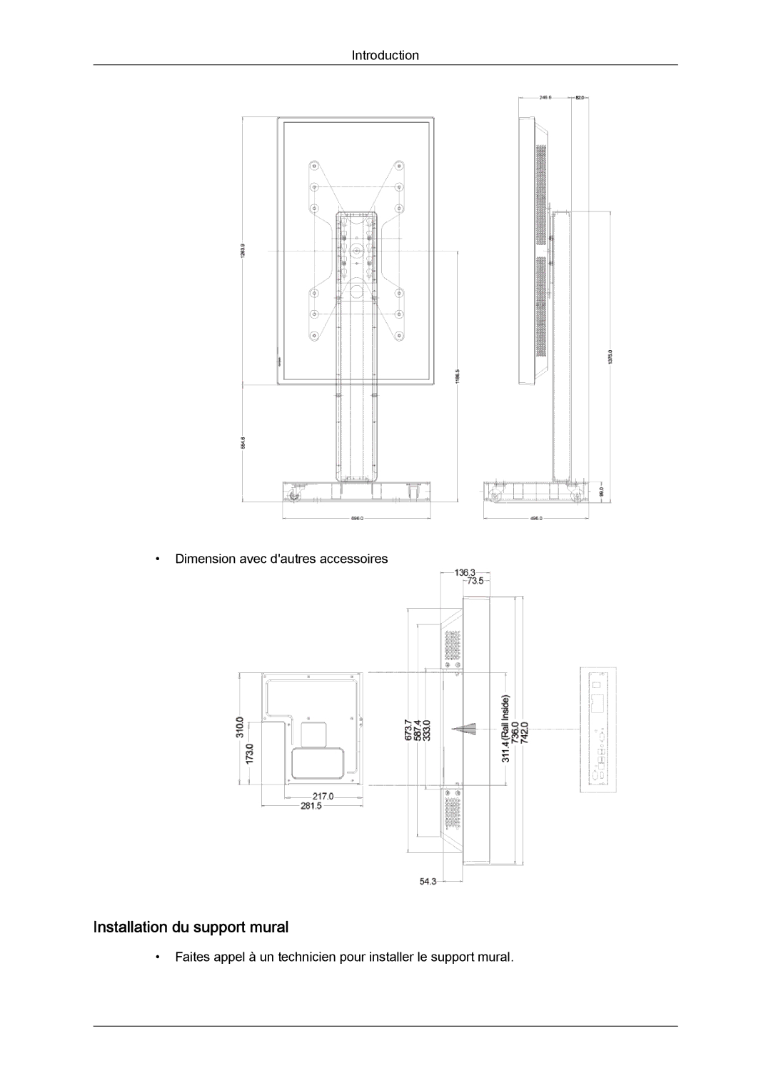 Samsung LH55CSPLBC/EN manual Installation du support mural 