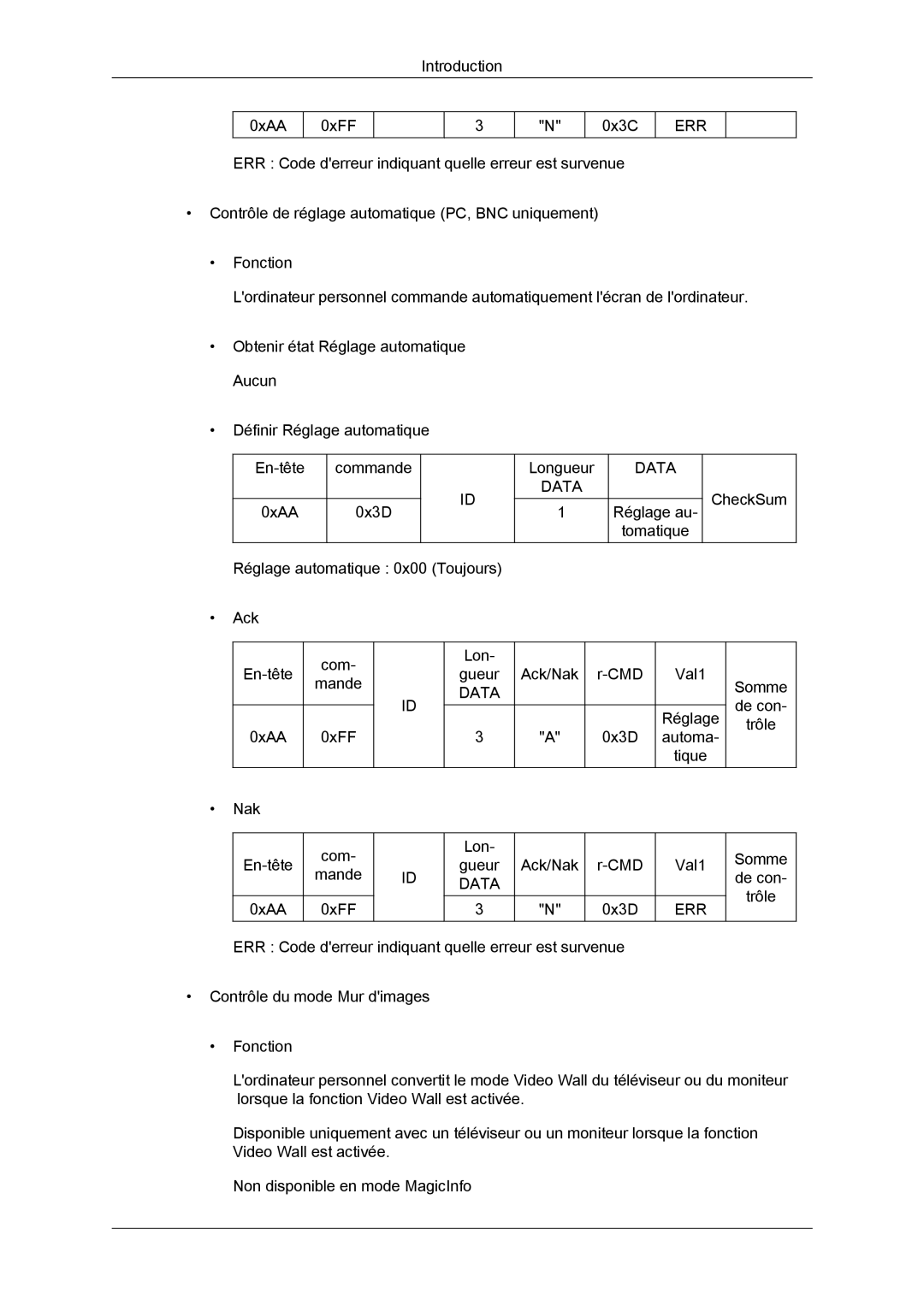 Samsung LH55CSPLBC/EN manual Introduction 0xAA 0xFF 0x3C 