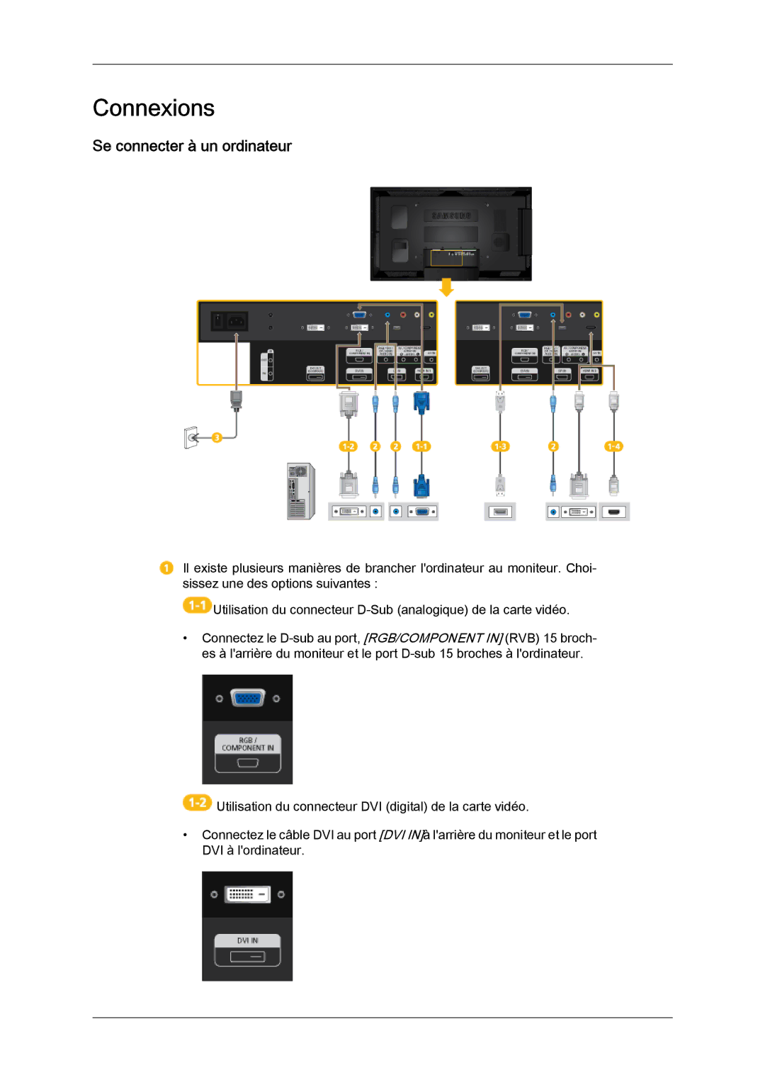 Samsung LH55CSPLBC/EN manual Connexions, Se connecter à un ordinateur 