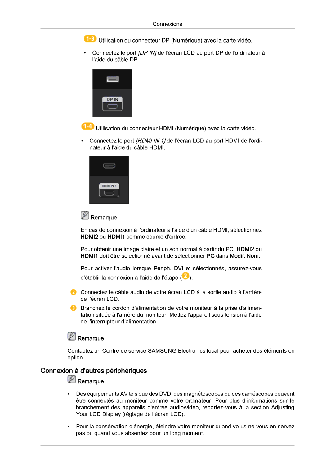 Samsung LH55CSPLBC/EN manual Connexion à dautres périphériques, Remarque 