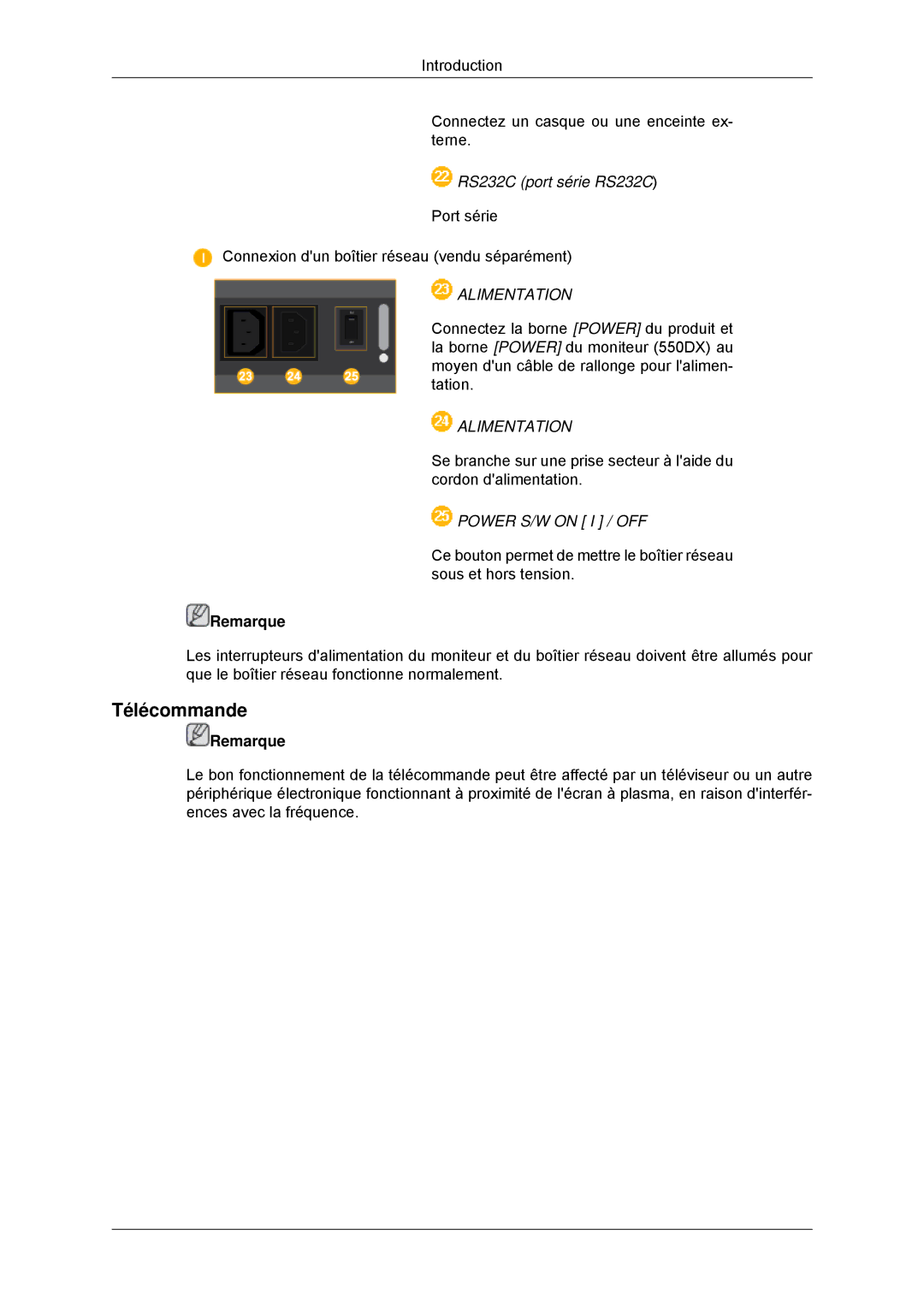 Samsung LH55CSPLBC/EN manual Télécommande, Alimentation 