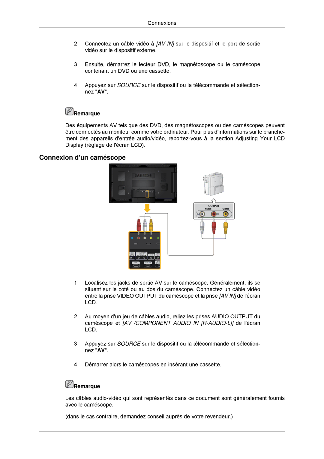 Samsung LH55CSPLBC/EN manual Connexion dun caméscope 