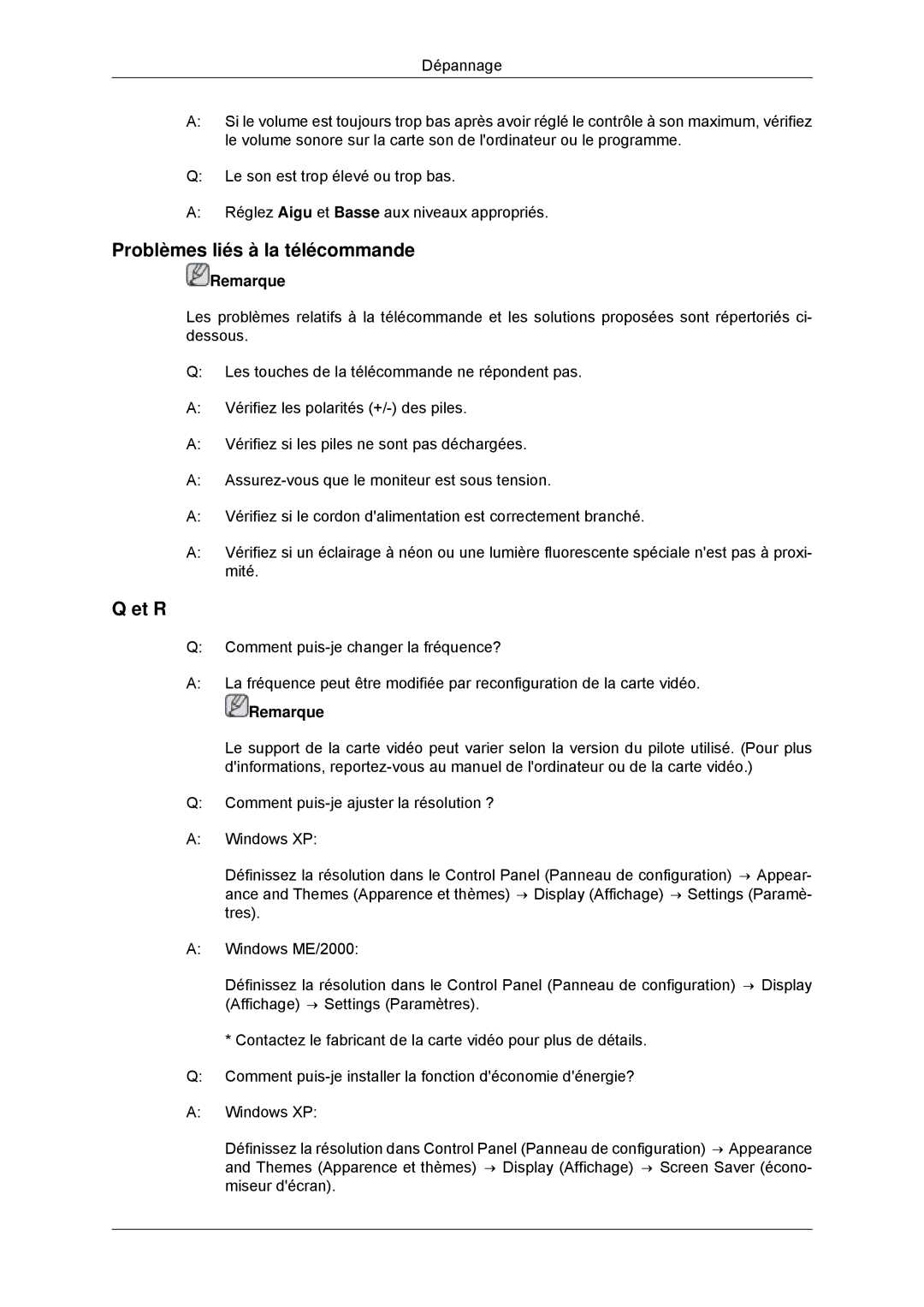 Samsung LH55CSPLBC/EN manual Problèmes liés à la télécommande, Et R 