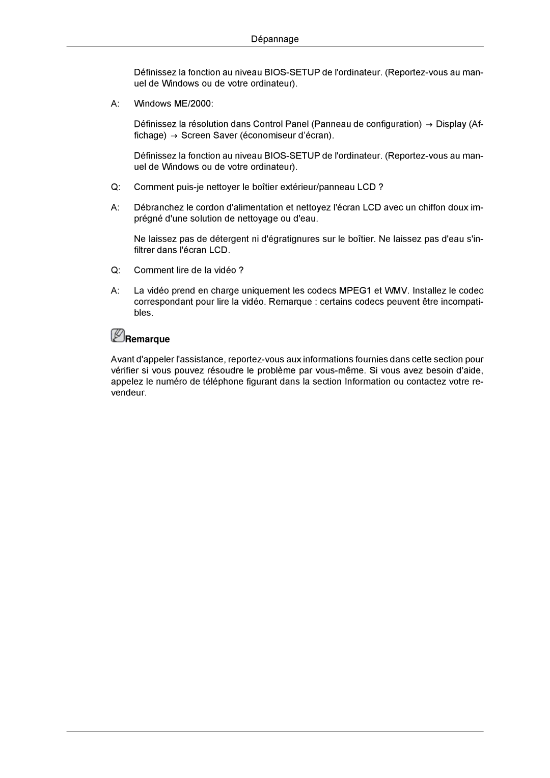 Samsung LH55CSPLBC/EN manual Remarque 