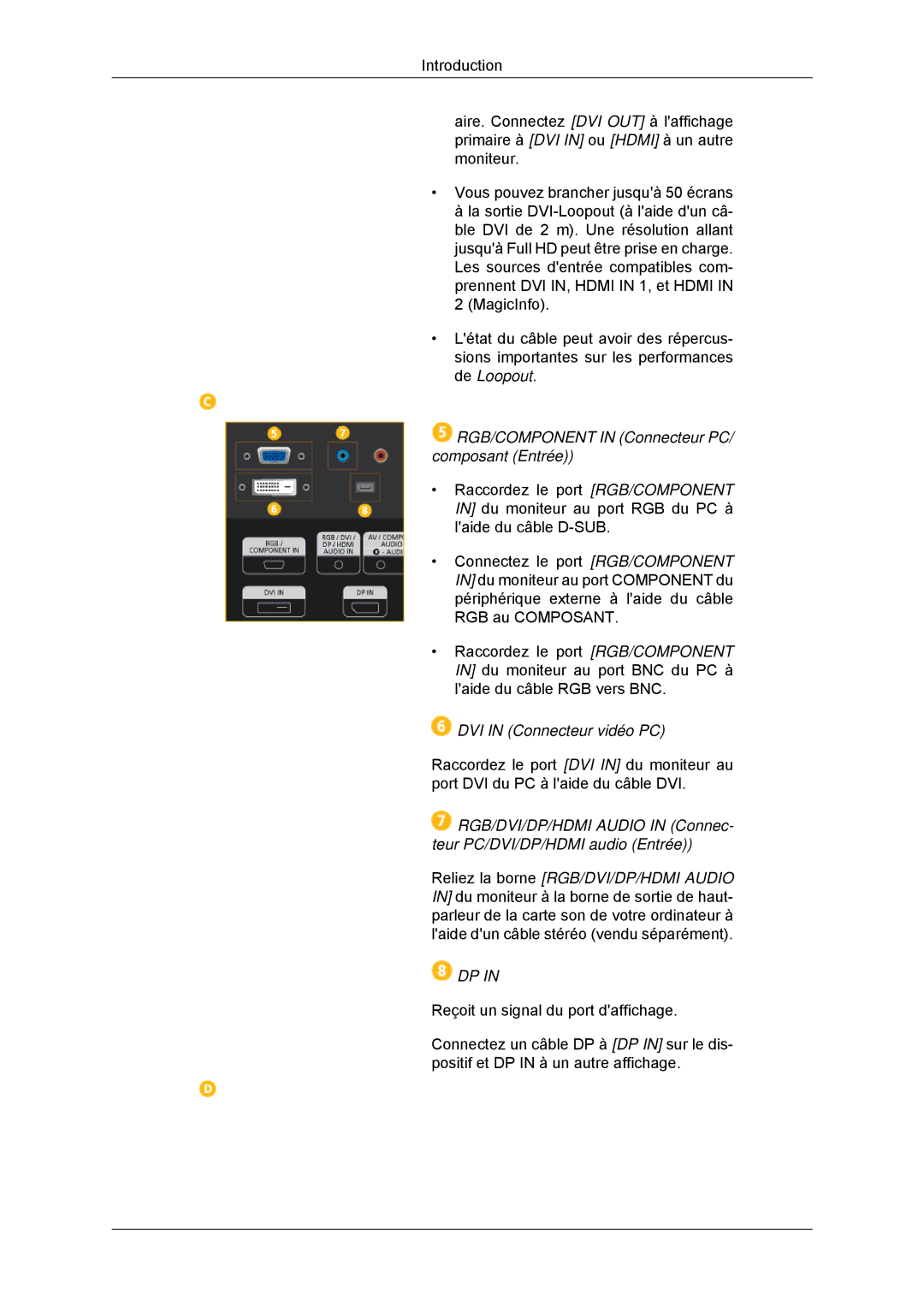 Samsung LH55CSPLBC/EN manual DVI in Connecteur vidéo PC 