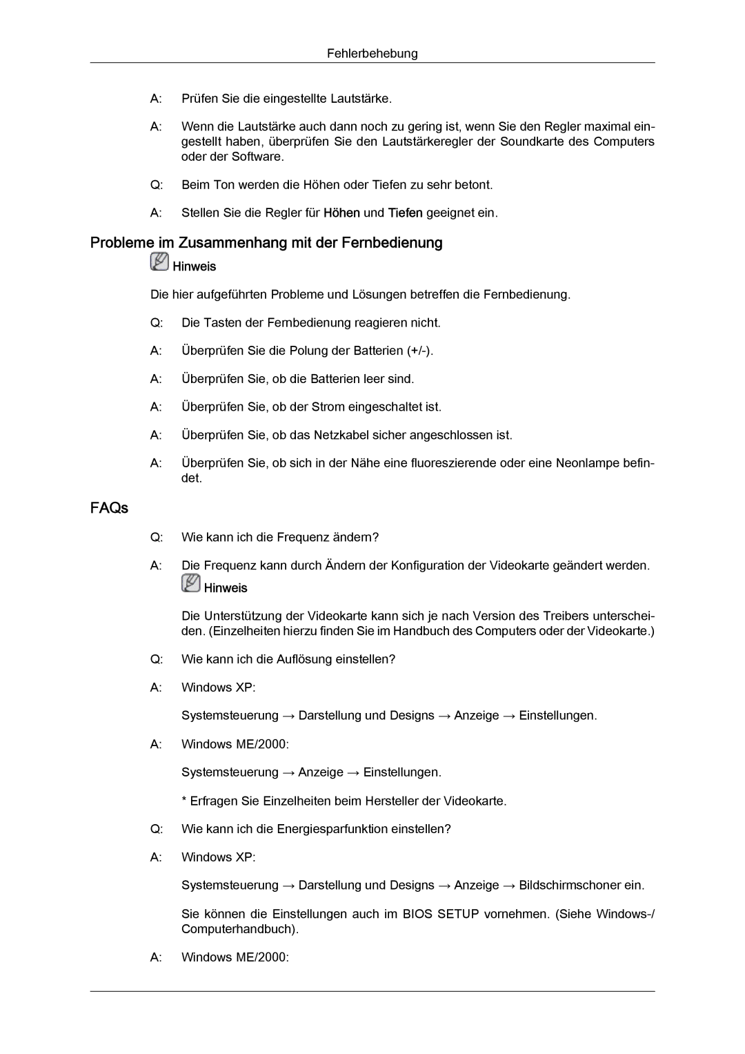 Samsung LH55CSPLBC/EN manual Probleme im Zusammenhang mit der Fernbedienung, FAQs 