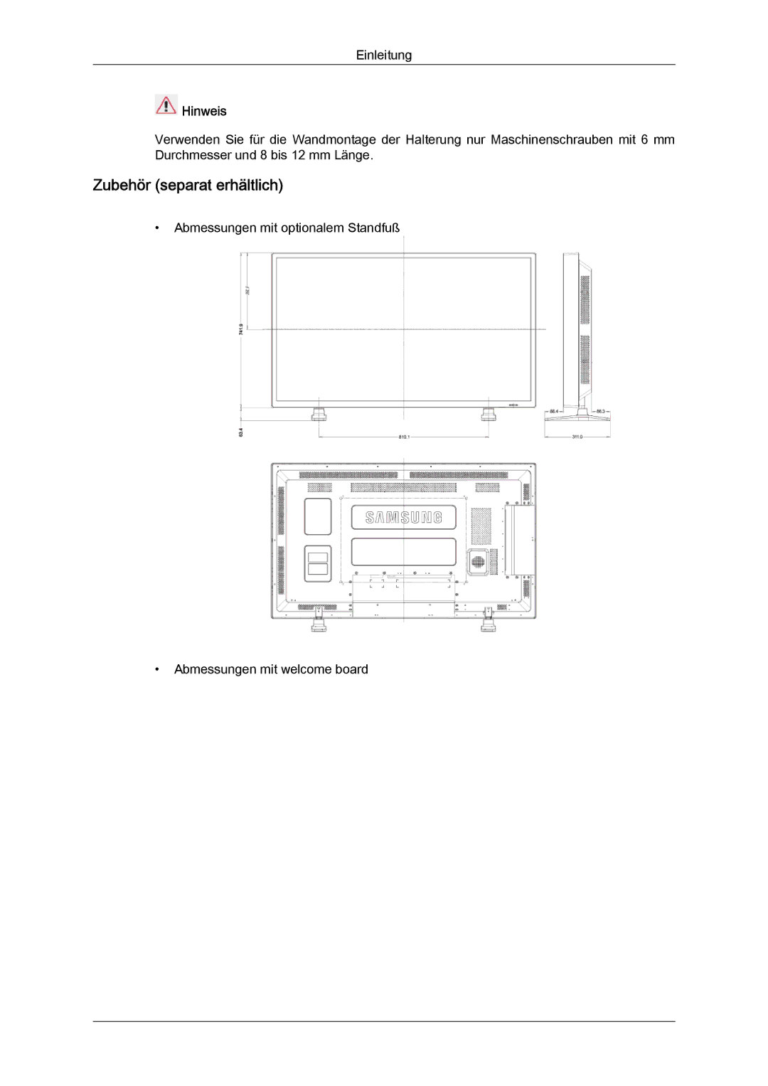 Samsung LH55CSPLBC/EN manual Zubehör separat erhältlich 