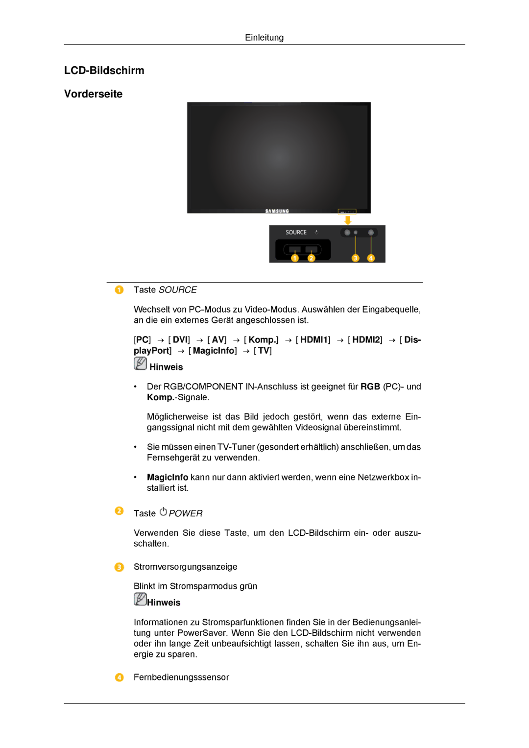 Samsung LH55CSPLBC/EN manual LCD-Bildschirm Vorderseite 