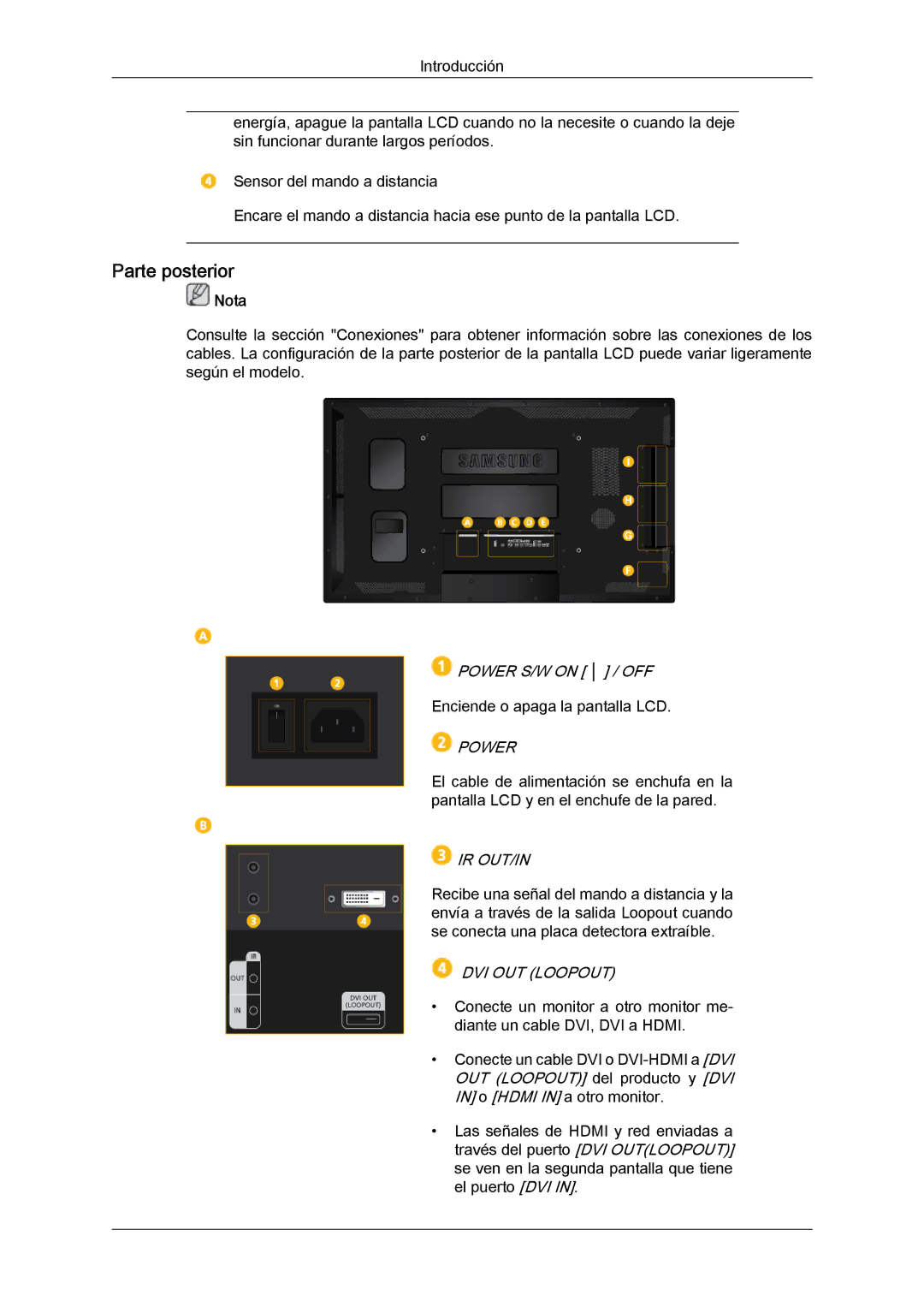 Samsung LH55CSPLBC/EN manual Parte posterior, Ir Out/In 