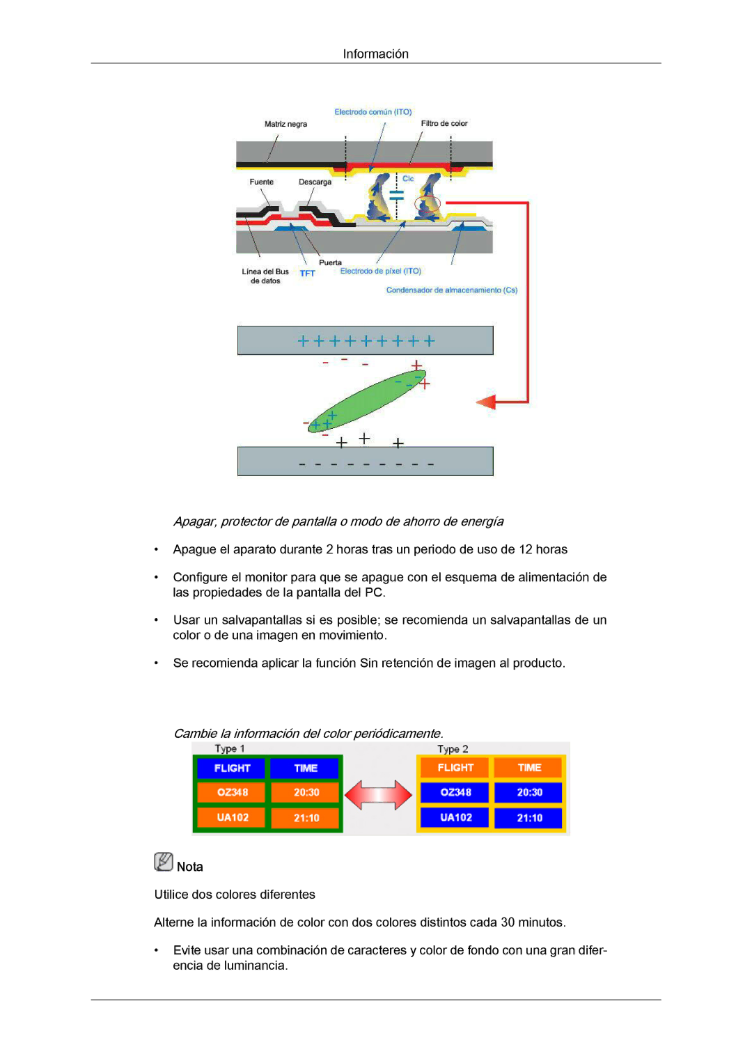 Samsung LH55CSPLBC/EN manual Cambie la información del color periódicamente 