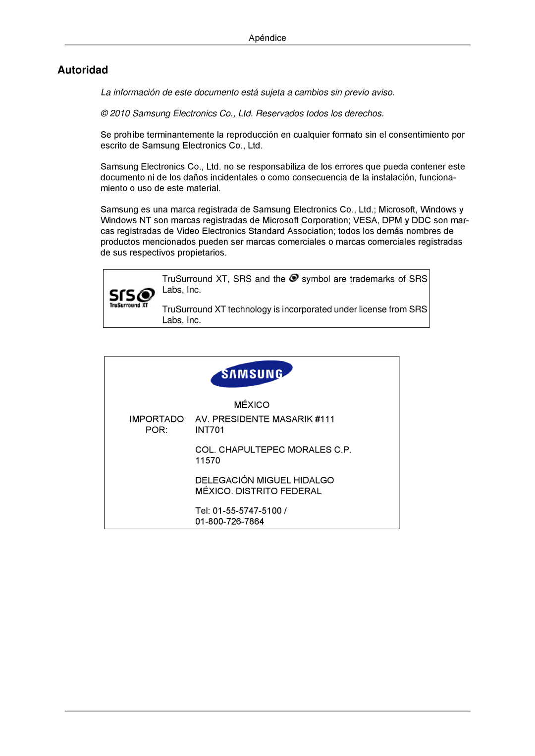 Samsung LH55CSPLBC/EN manual Autoridad 