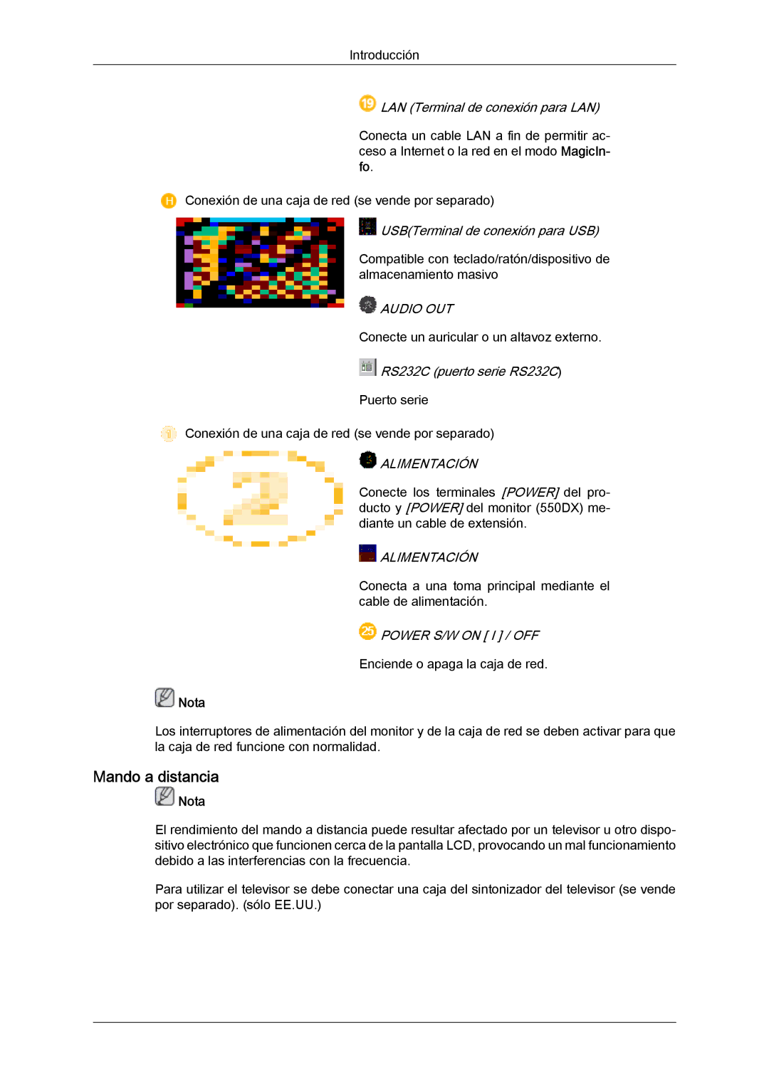 Samsung LH55CSPLBC/EN manual Mando a distancia, LAN Terminal de conexión para LAN 