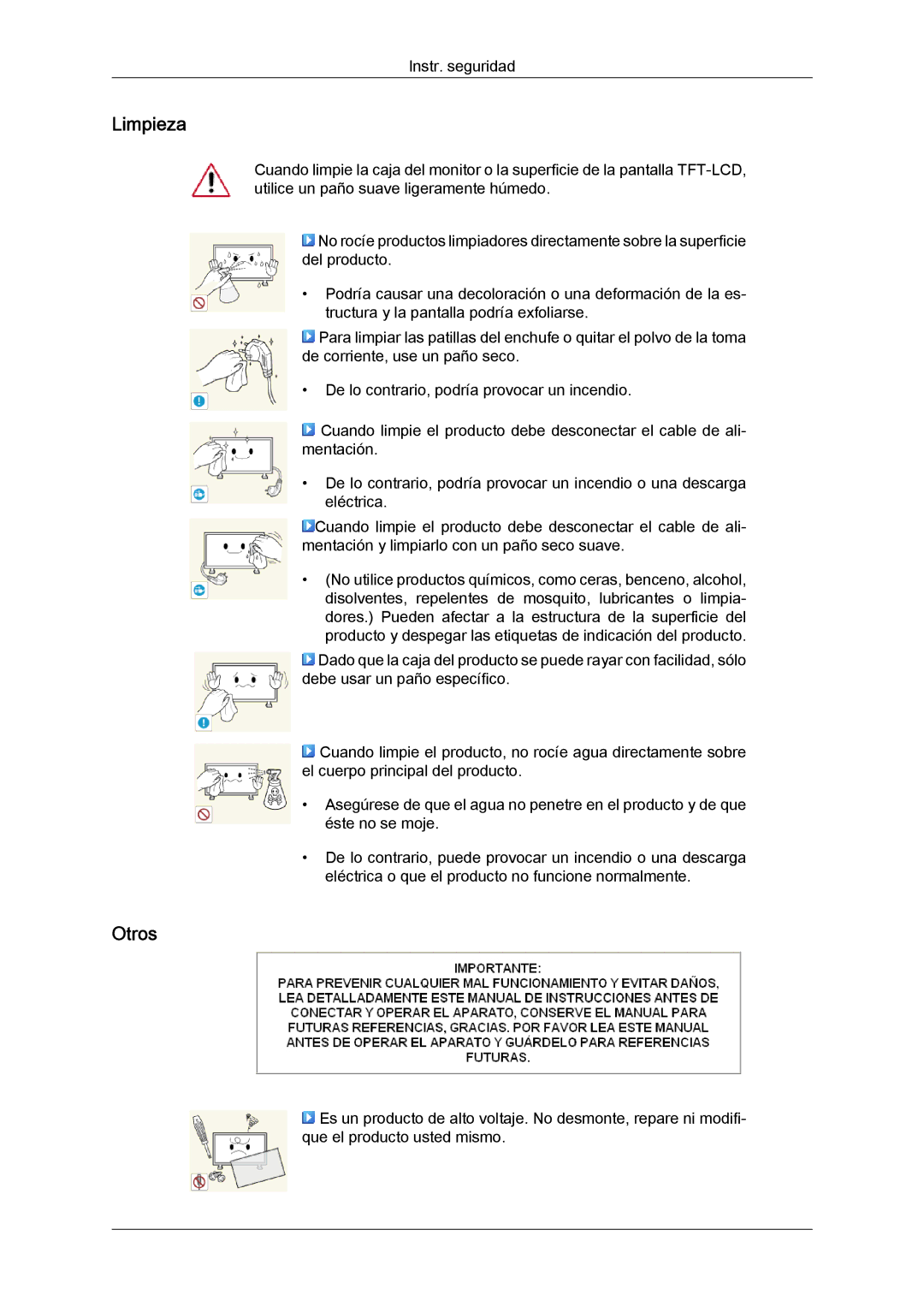 Samsung LH55CSPLBC/EN manual Limpieza, Otros 