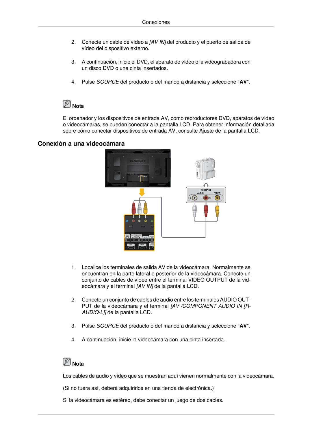 Samsung LH55CSPLBC/EN manual Conexión a una videocámara 