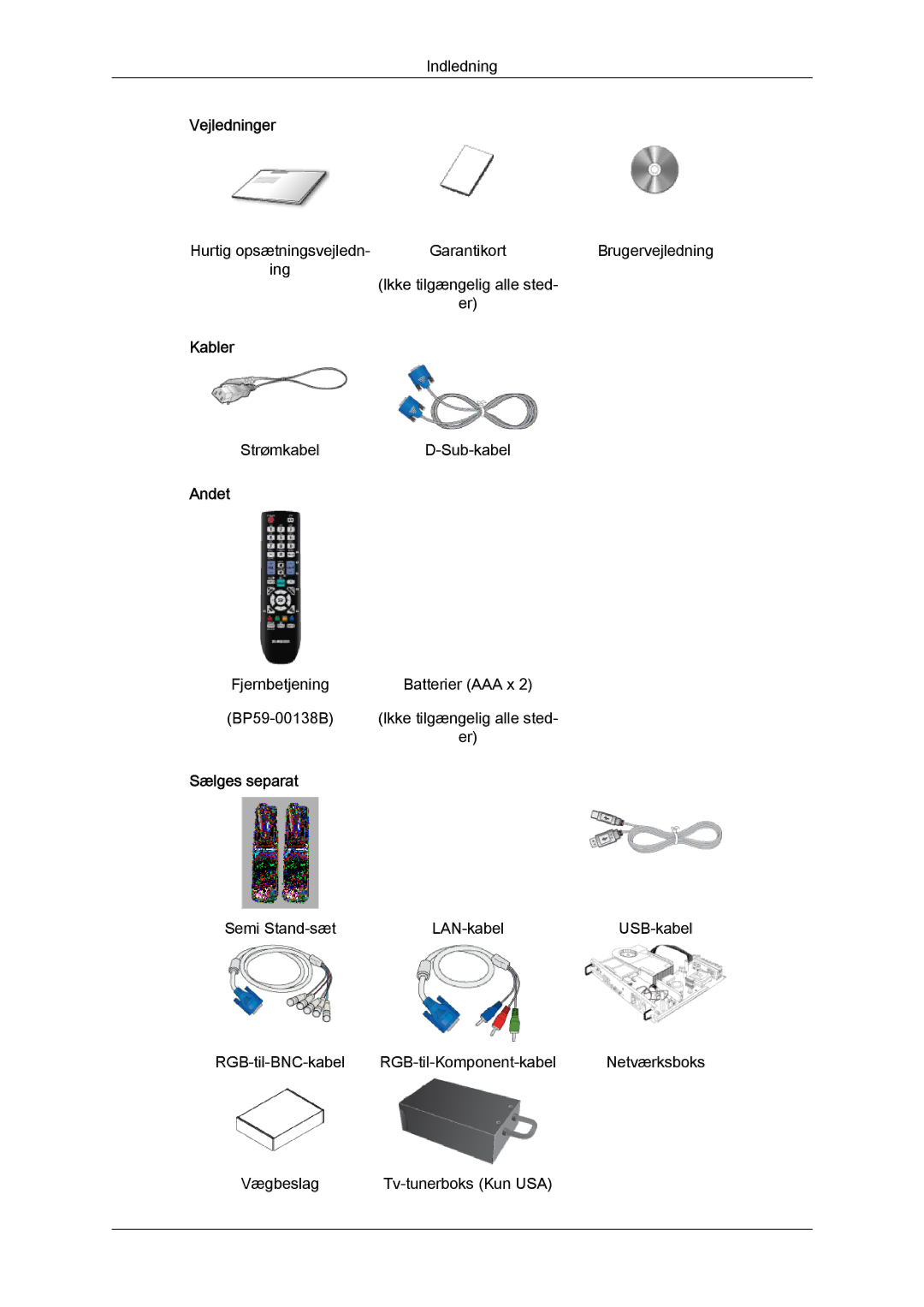 Samsung LH55CSPLBC/EN manual Vejledninger, Kabler, Andet, Sælges separat 