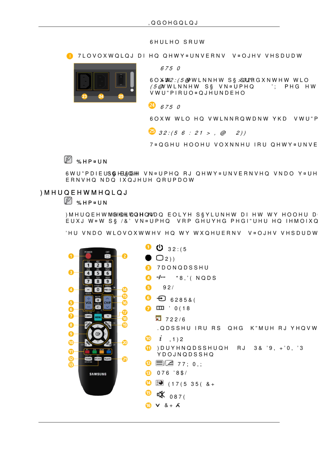 Samsung LH55CSPLBC/EN manual Fjernbetjening, Strøm 