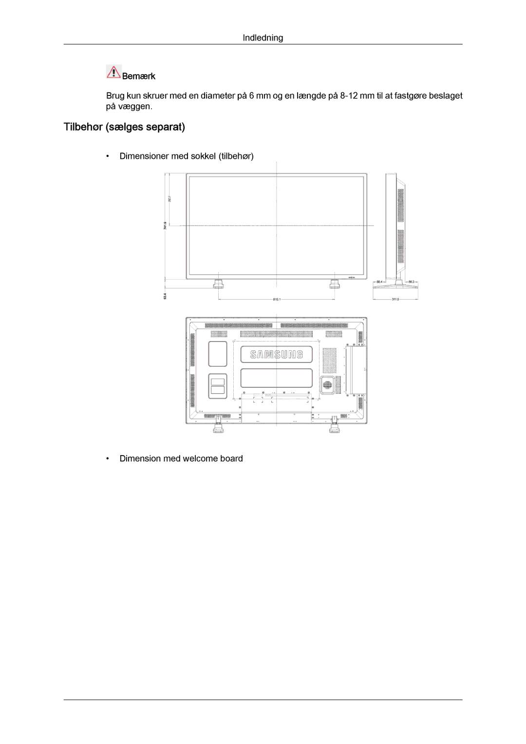 Samsung LH55CSPLBC/EN manual Tilbehør sælges separat 