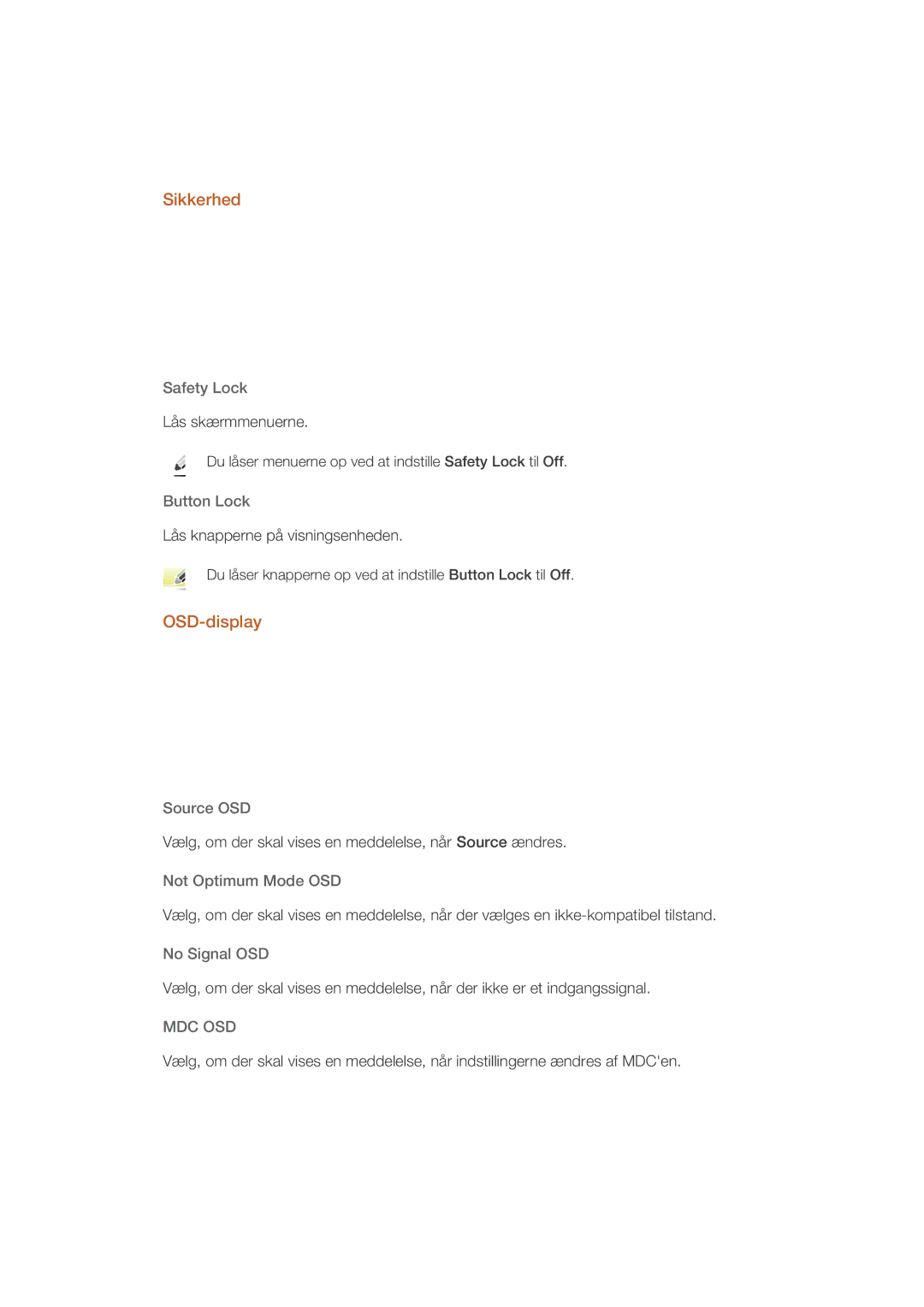 Samsung LH55CSPLBC/EN manual Sikkerhed, OSD-display 