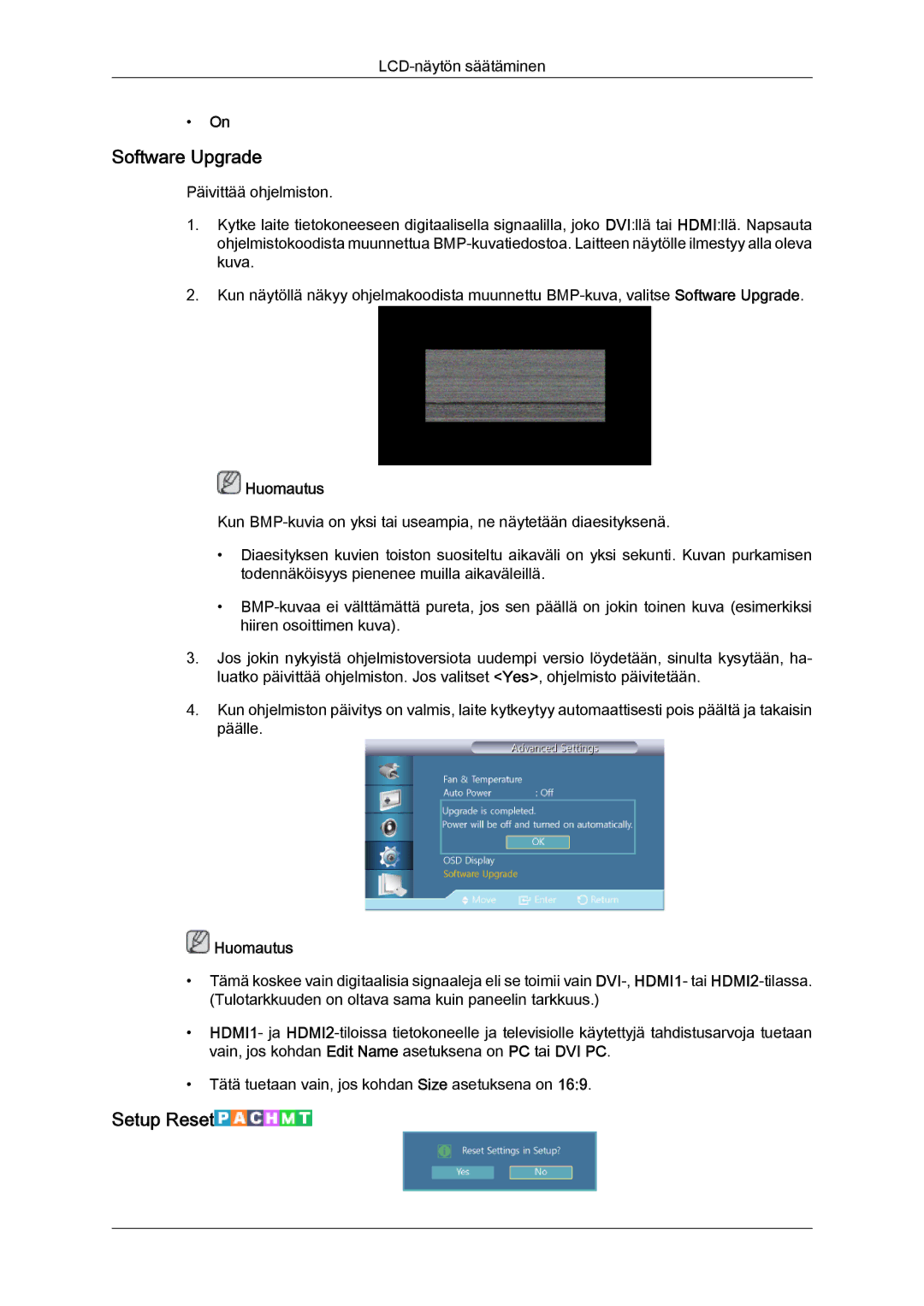 Samsung LH55CSPLBC/EN manual Software Upgrade, Setup Reset 