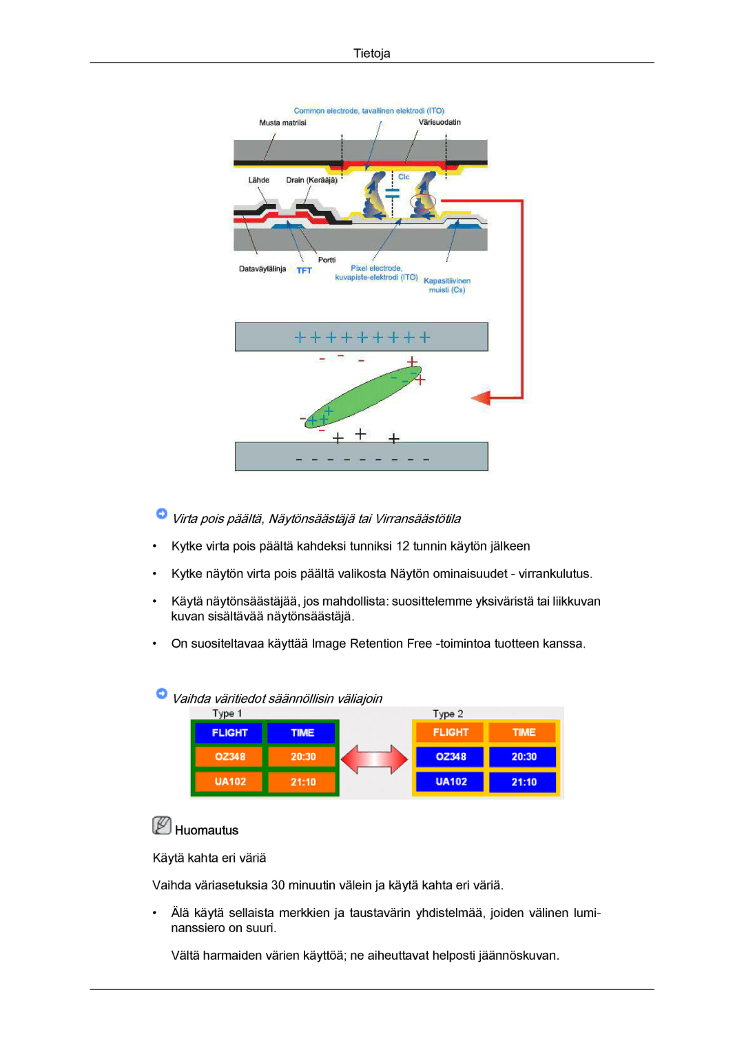 Samsung LH55CSPLBC/EN manual Vaihda väritiedot säännöllisin väliajoin 