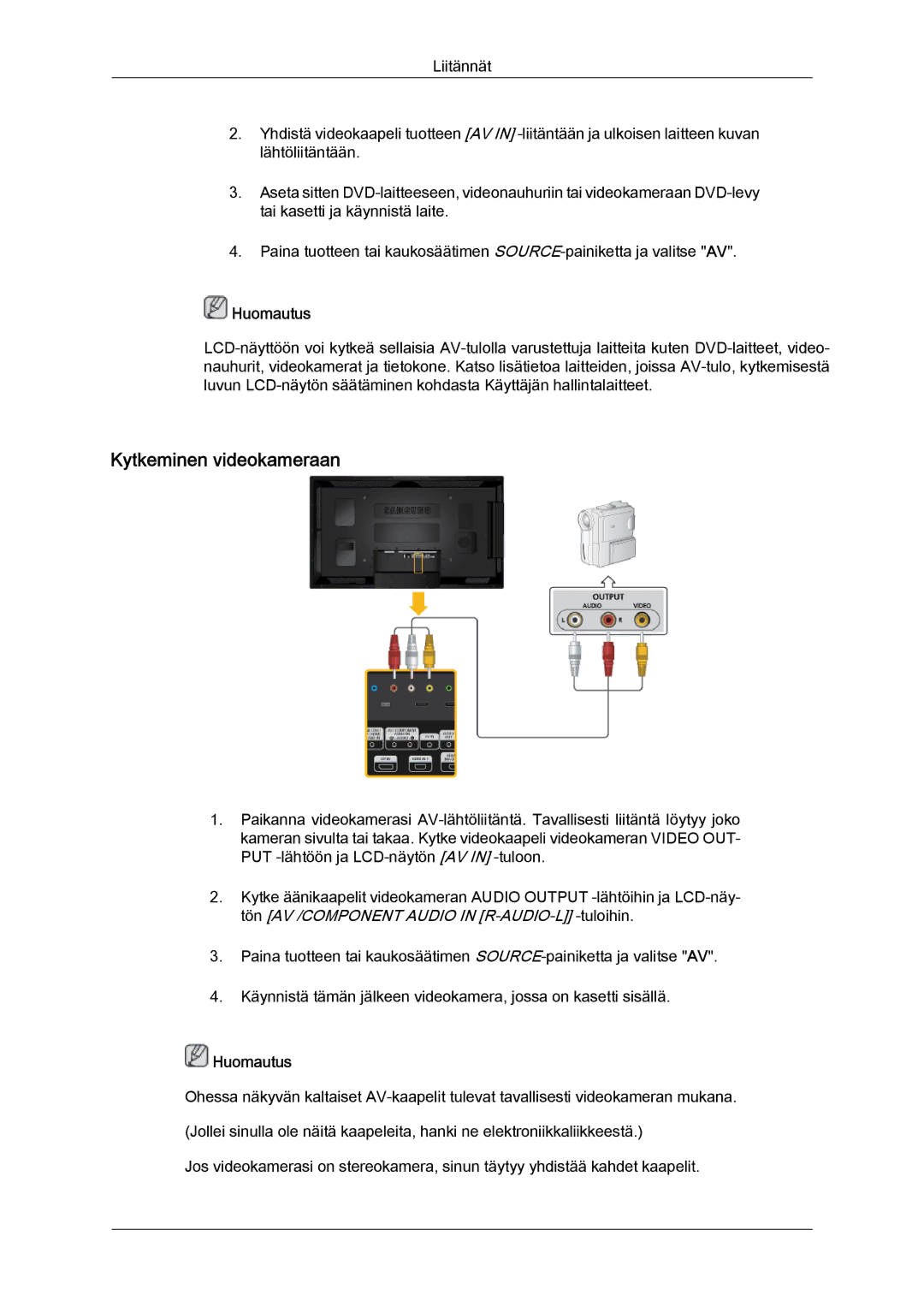 Samsung LH55CSPLBC/EN manual Kytkeminen videokameraan 