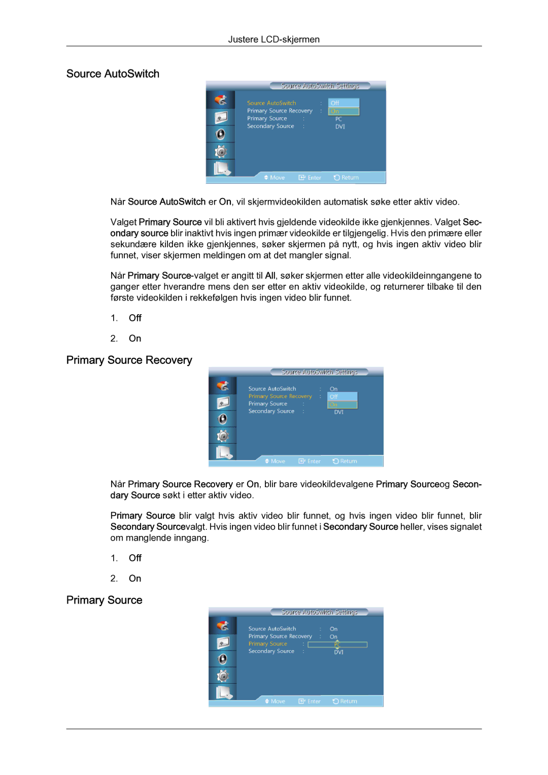 Samsung LH55CSPLBC/EN manual Source AutoSwitch, Primary Source Recovery 