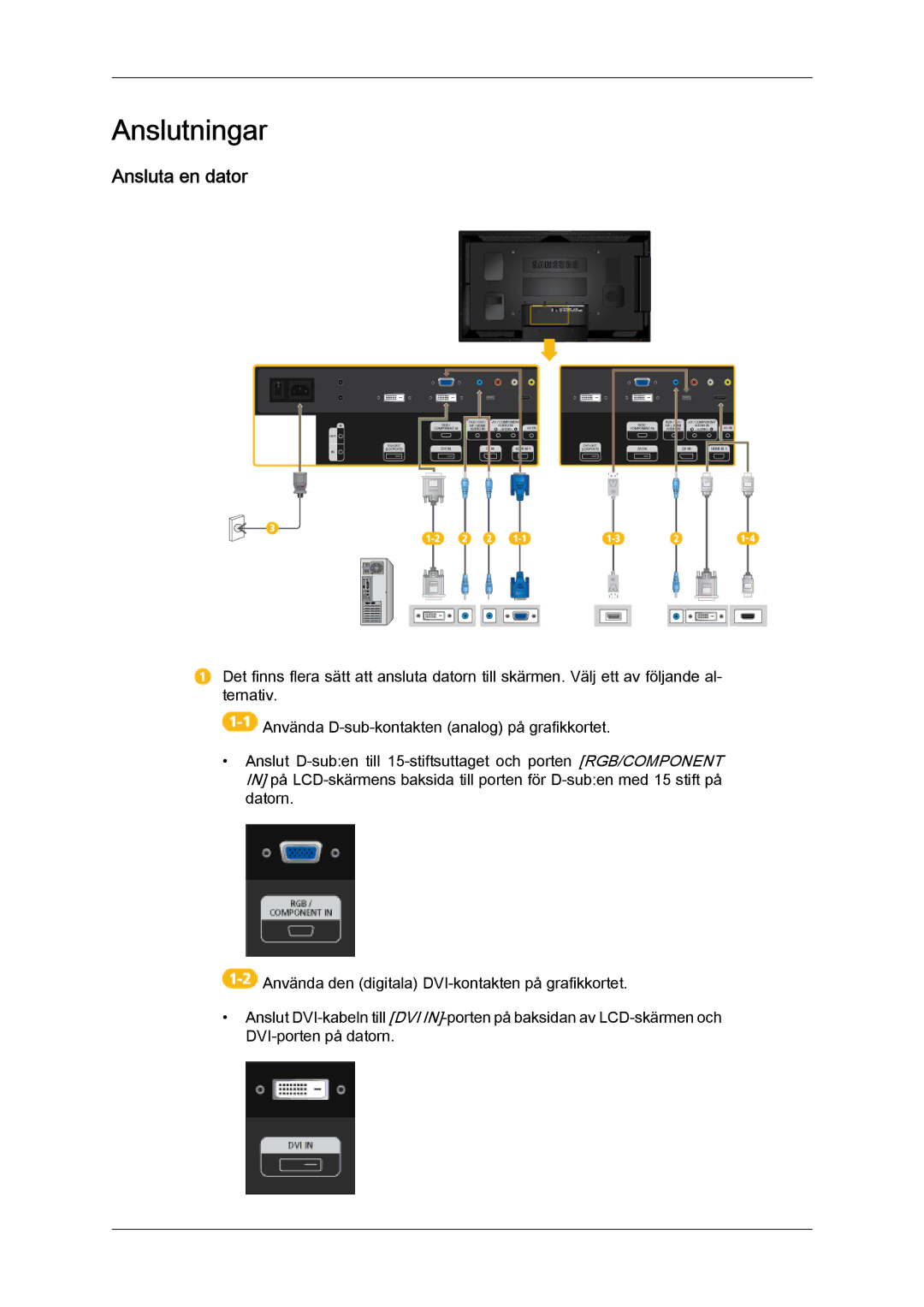 Samsung LH55CSPLBC/EN manual Anslutningar, Ansluta en dator 