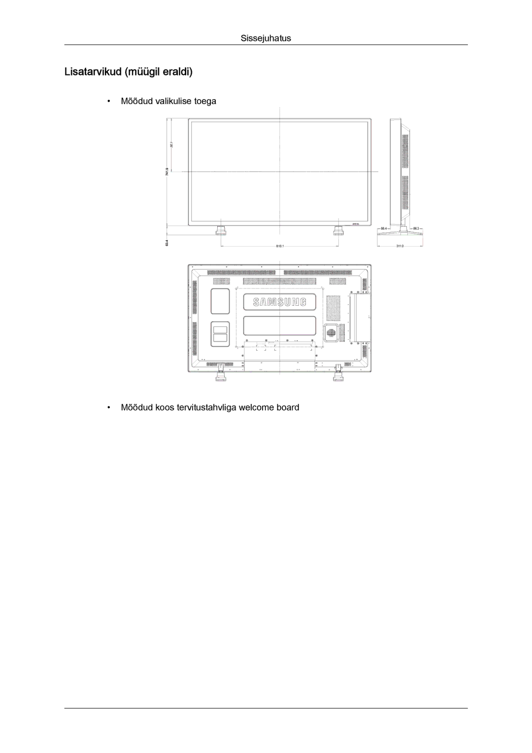 Samsung LH55CSPLBC/EN manual Lisatarvikud müügil eraldi 