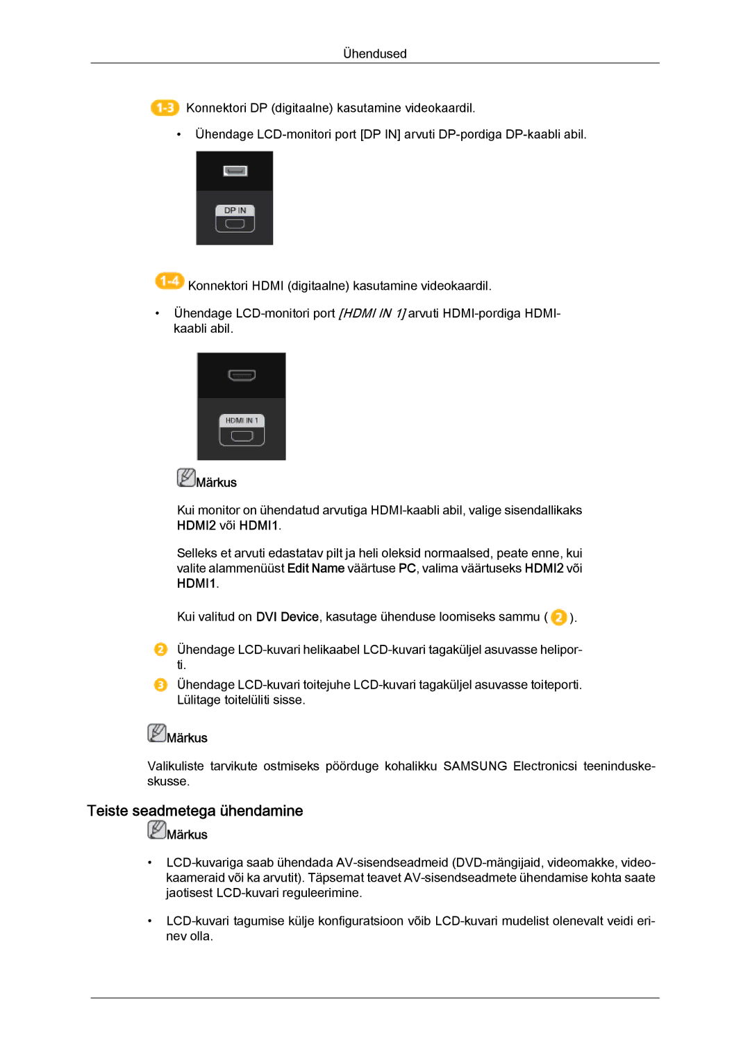 Samsung LH55CSPLBC/EN manual Teiste seadmetega ühendamine, HDMI2 või HDMI1 