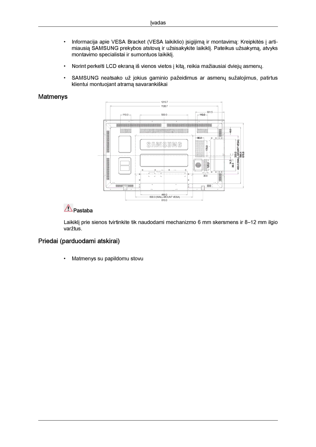 Samsung LH55CSPLBC/EN manual Matmenys, Priedai parduodami atskirai 