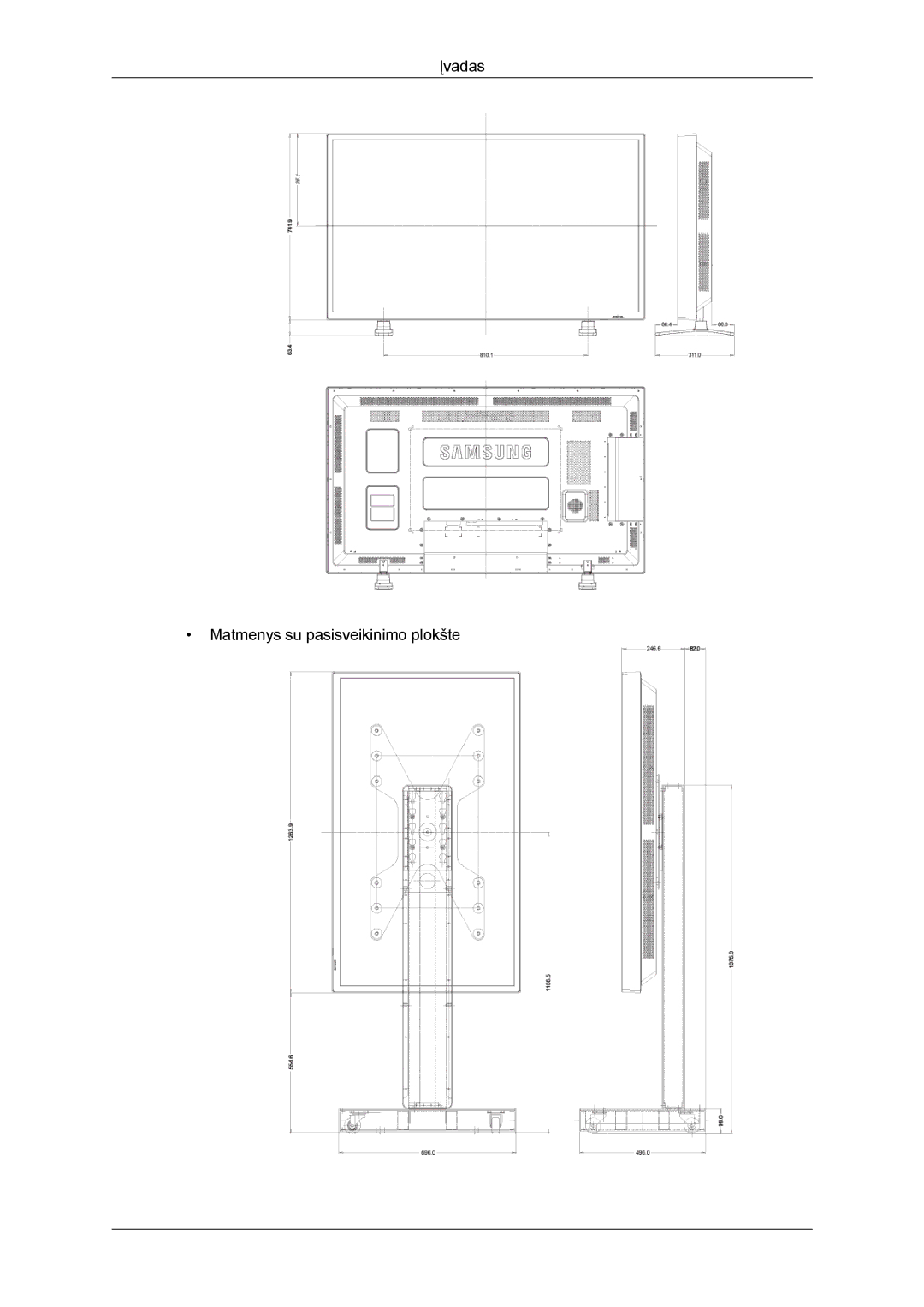 Samsung LH55CSPLBC/EN manual Įvadas Matmenys su pasisveikinimo plokšte 