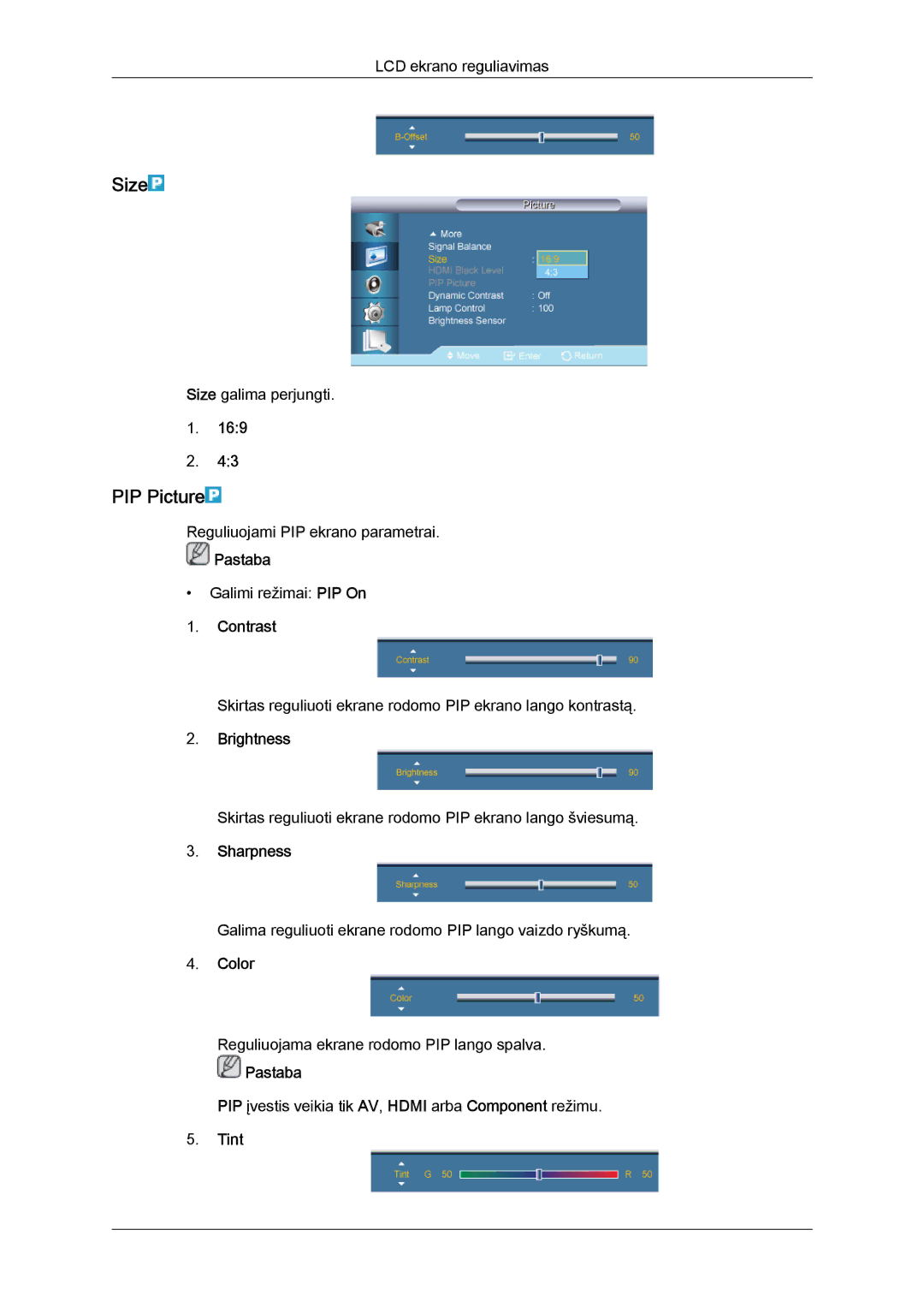 Samsung LH55CSPLBC/EN manual PIP Picture, Color, Tint 