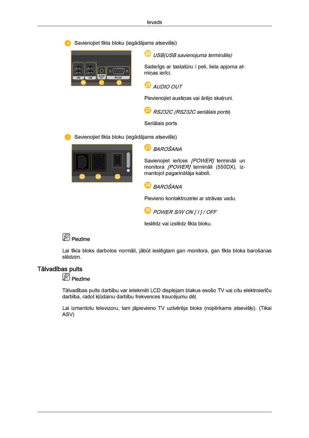 Samsung LH55CSPLBC/EN manual Tālvadības pults, Barošana 