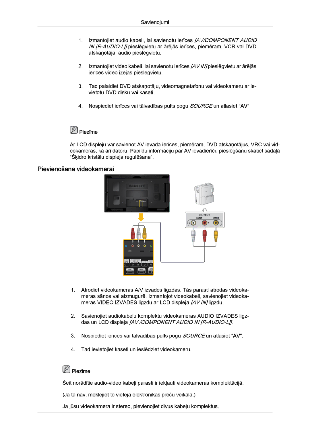 Samsung LH55CSPLBC/EN manual Pievienošana videokamerai 