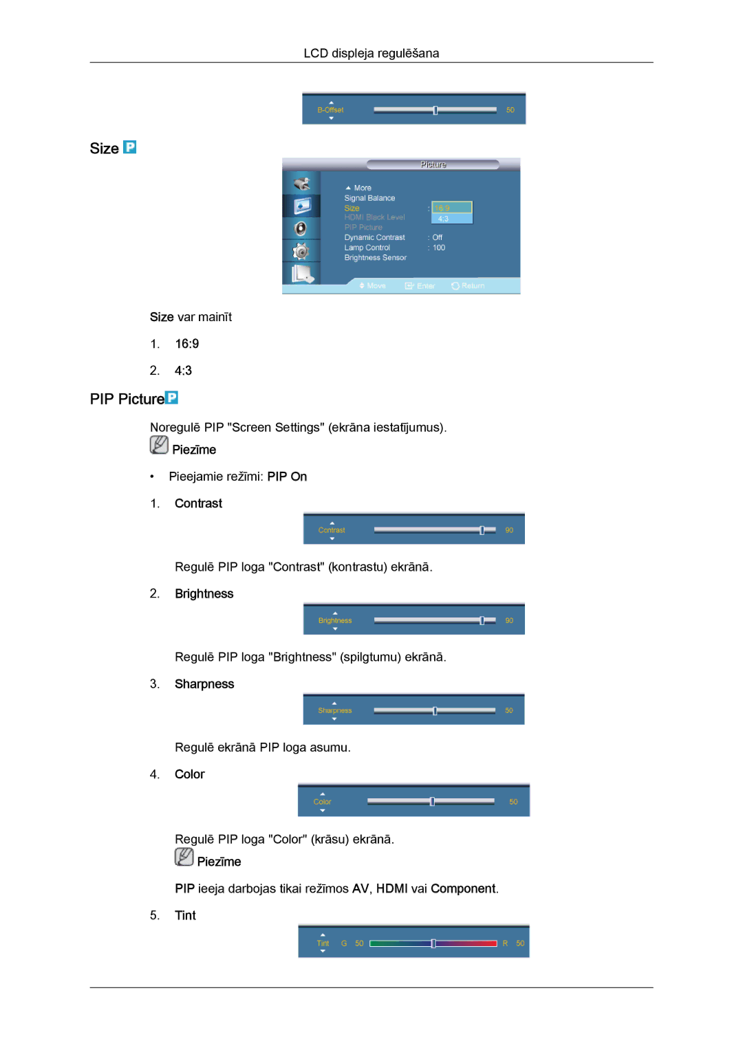 Samsung LH55CSPLBC/EN manual PIP Picture, Color, Tint 