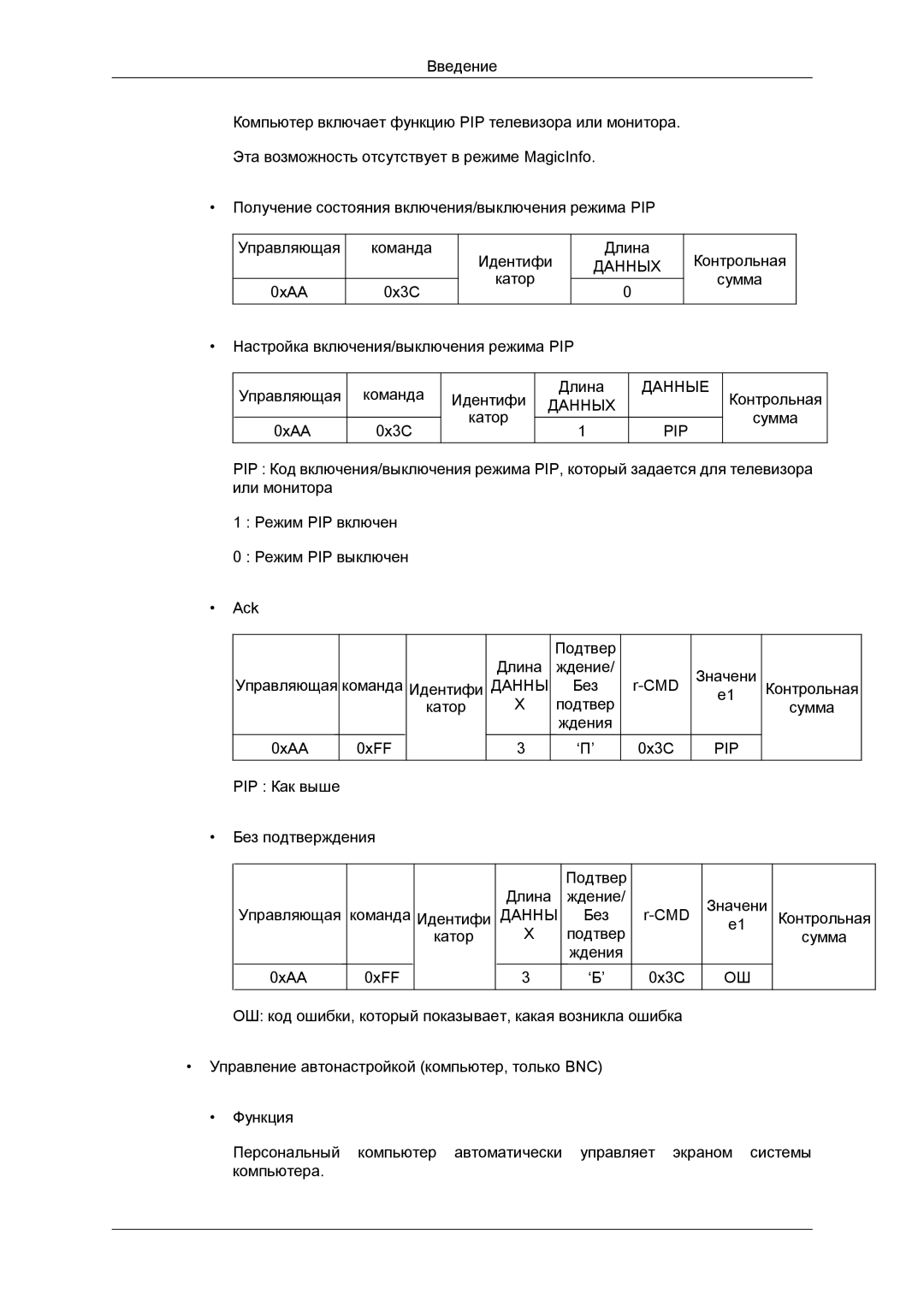 Samsung LH55CSPLBC/EN manual Данных Данные PIP 