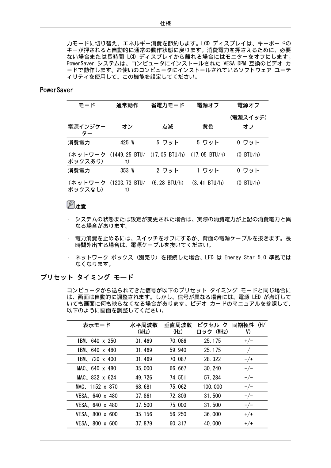 Samsung LH55CSPLBC/XJ manual プリセット タイミング モード, 電源スイッチ 