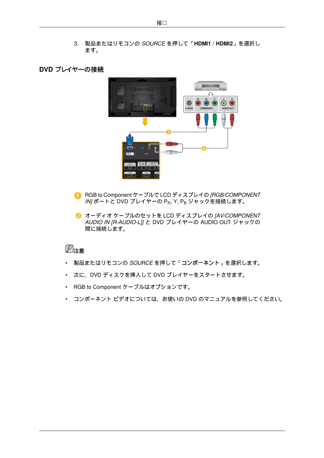 Samsung LH55CSPLBC/XJ manual Dvd プレイヤーの接続 