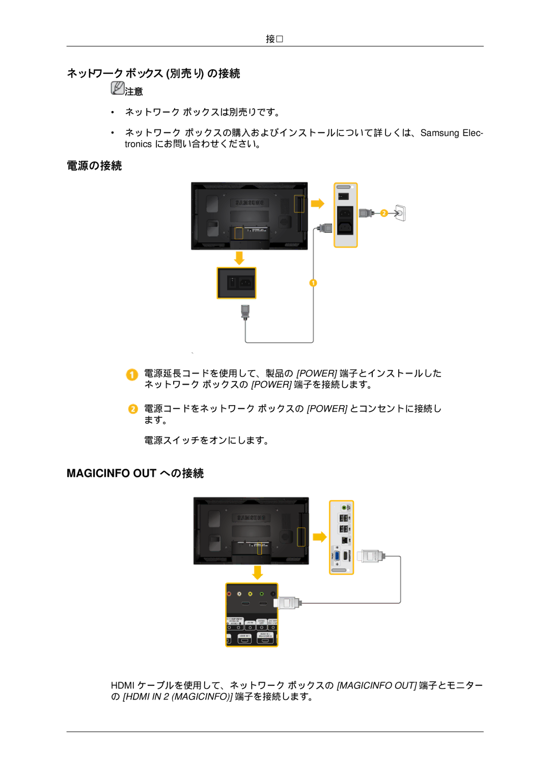 Samsung LH55CSPLBC/XJ manual ネットワーク ボックス 別売り の接続, 電源の接続 