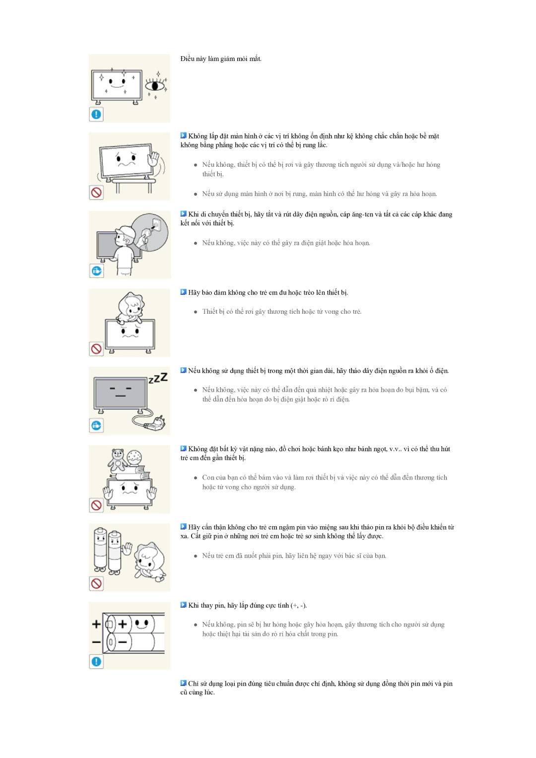 Samsung LH55CSPLBC/XY manual Thiết bị có thể rơi gây thương tích hoặc tử vong cho trẻ 