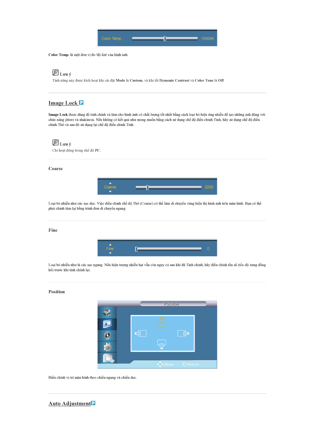 Samsung LH55CSPLBC/XY manual Image Lock, Auto Adjustment, Coarse, Fine 