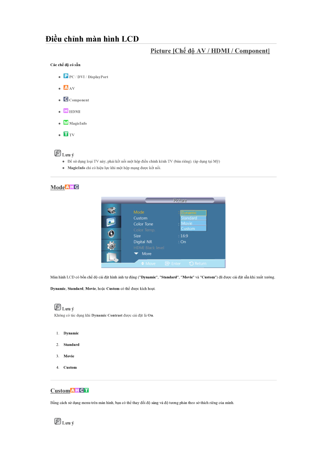 Samsung LH55CSPLBC/XY manual Picture Chế độ AV / Hdmi / Component, Mode 