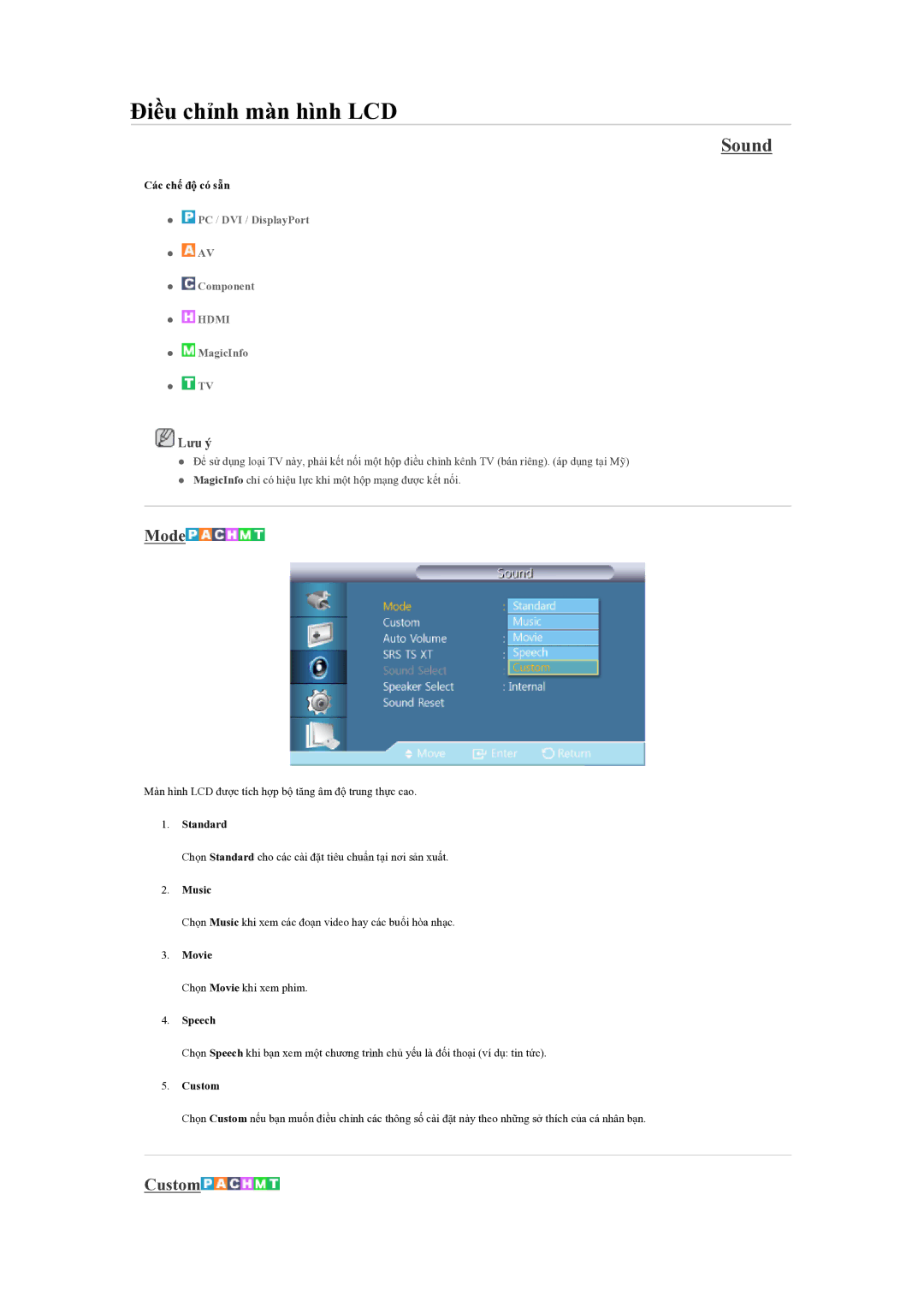 Samsung LH55CSPLBC/XY manual Sound, Mode 