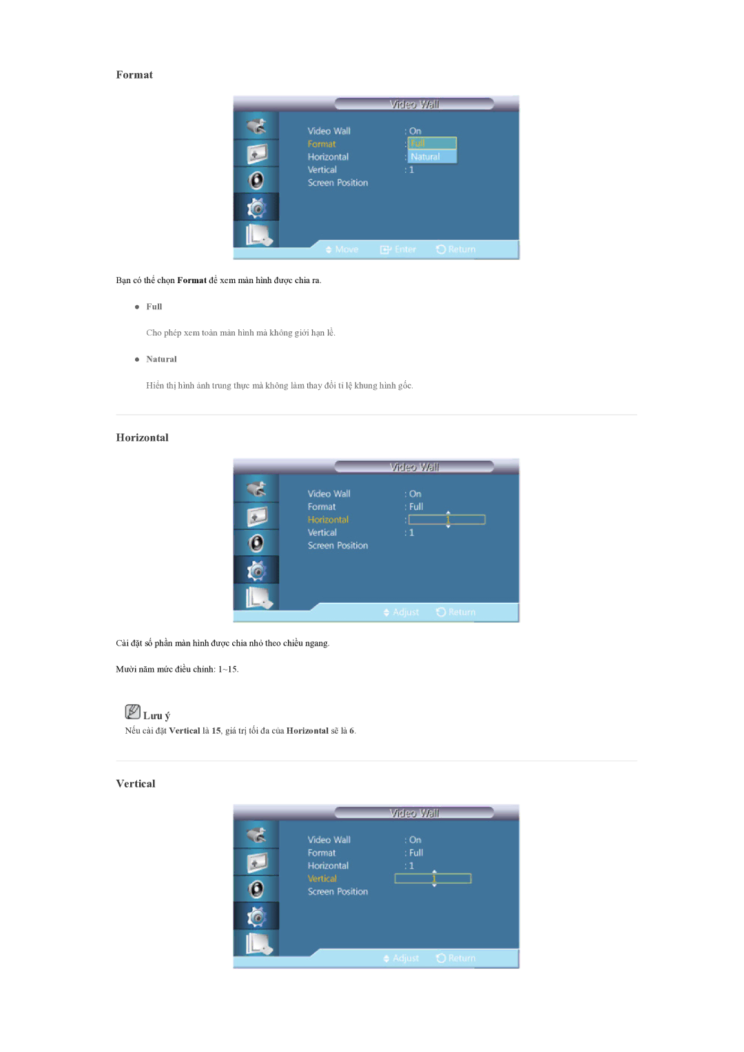 Samsung LH55CSPLBC/XY manual Format, Horizontal, Vertical 