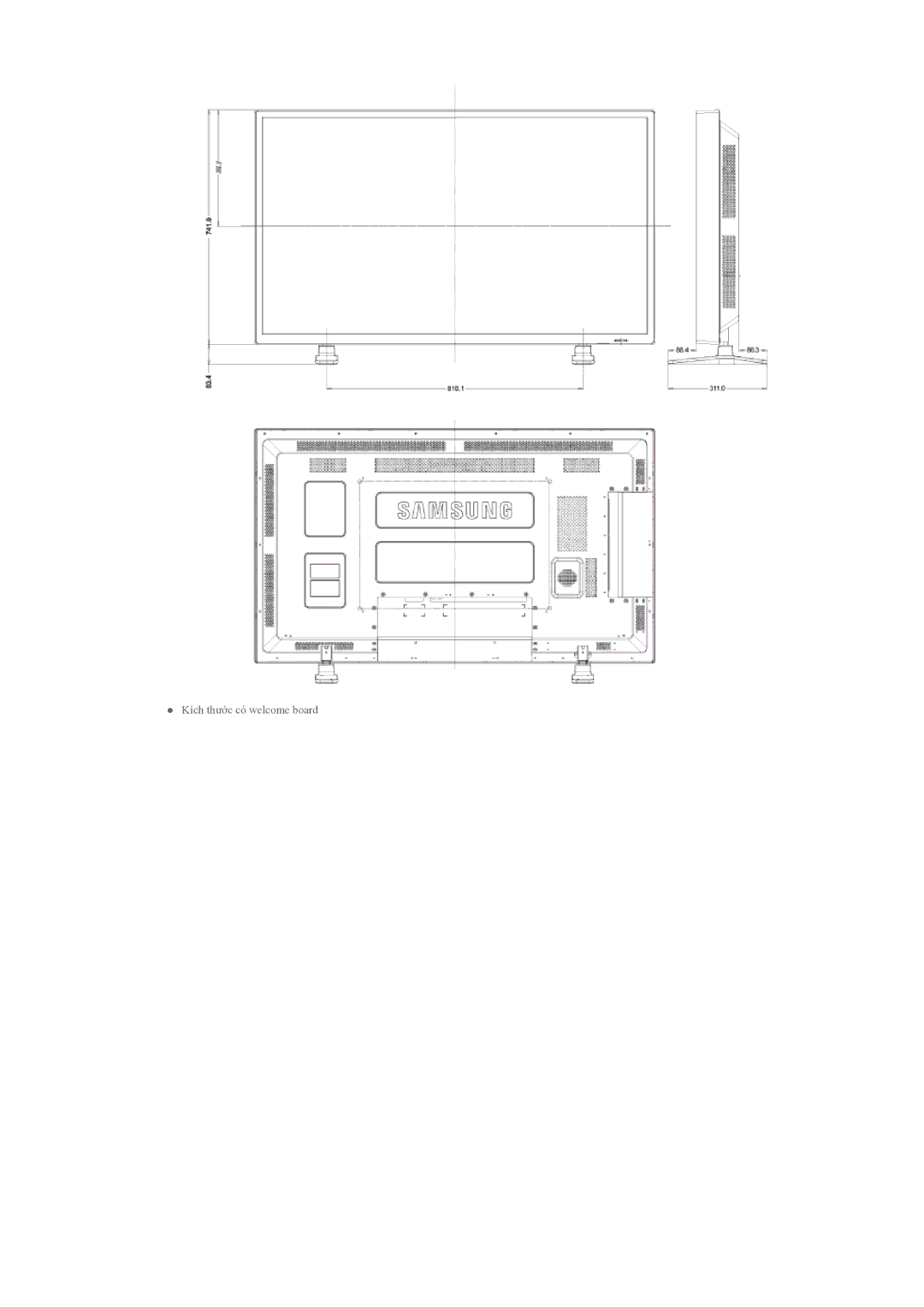 Samsung LH55CSPLBC/XY manual Kích thước có welcome board 