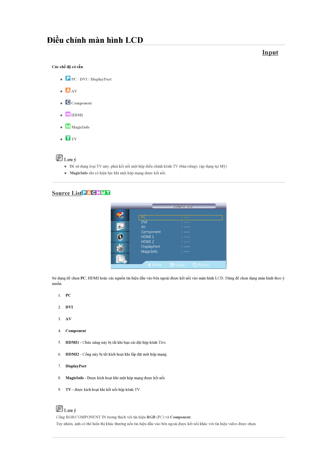 Samsung LH55CSPLBC/XY manual Input, Source List 