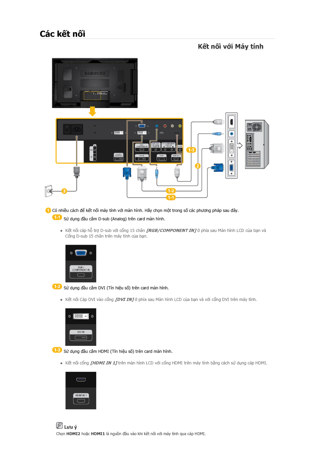 Samsung LH55CSPLBC/XY manual Các kết nối, Kết nối với Máy tính 