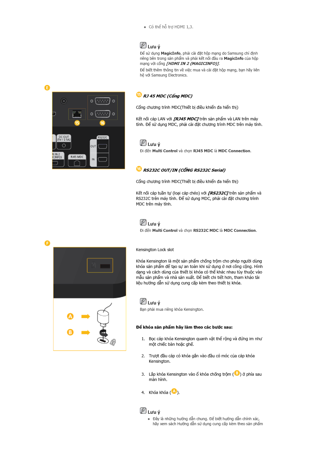 Samsung LH55CSPLBC/XY manual Đi đến Multi Control và chọn RJ45 MDC là MDC Connection 