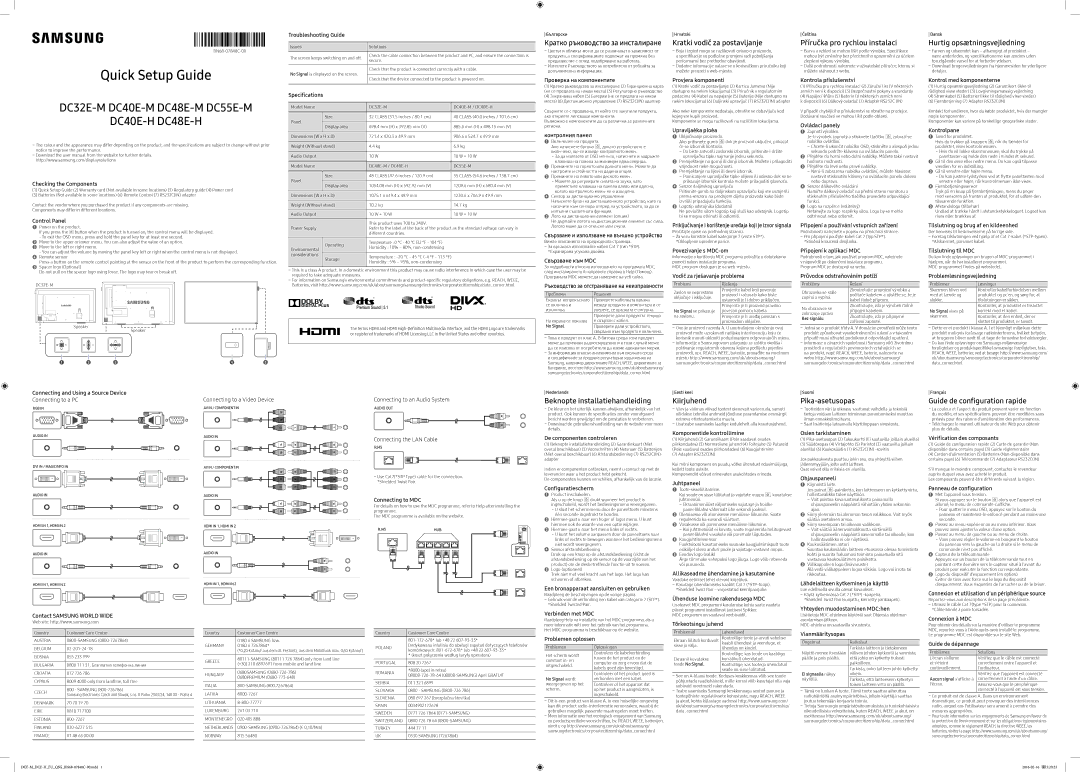 Samsung LH40DCEMLGC/EN manual Kratki vodič za postavljanje, Příručka pro rychlou instalaci, Hurtig opsætningsvejledning 